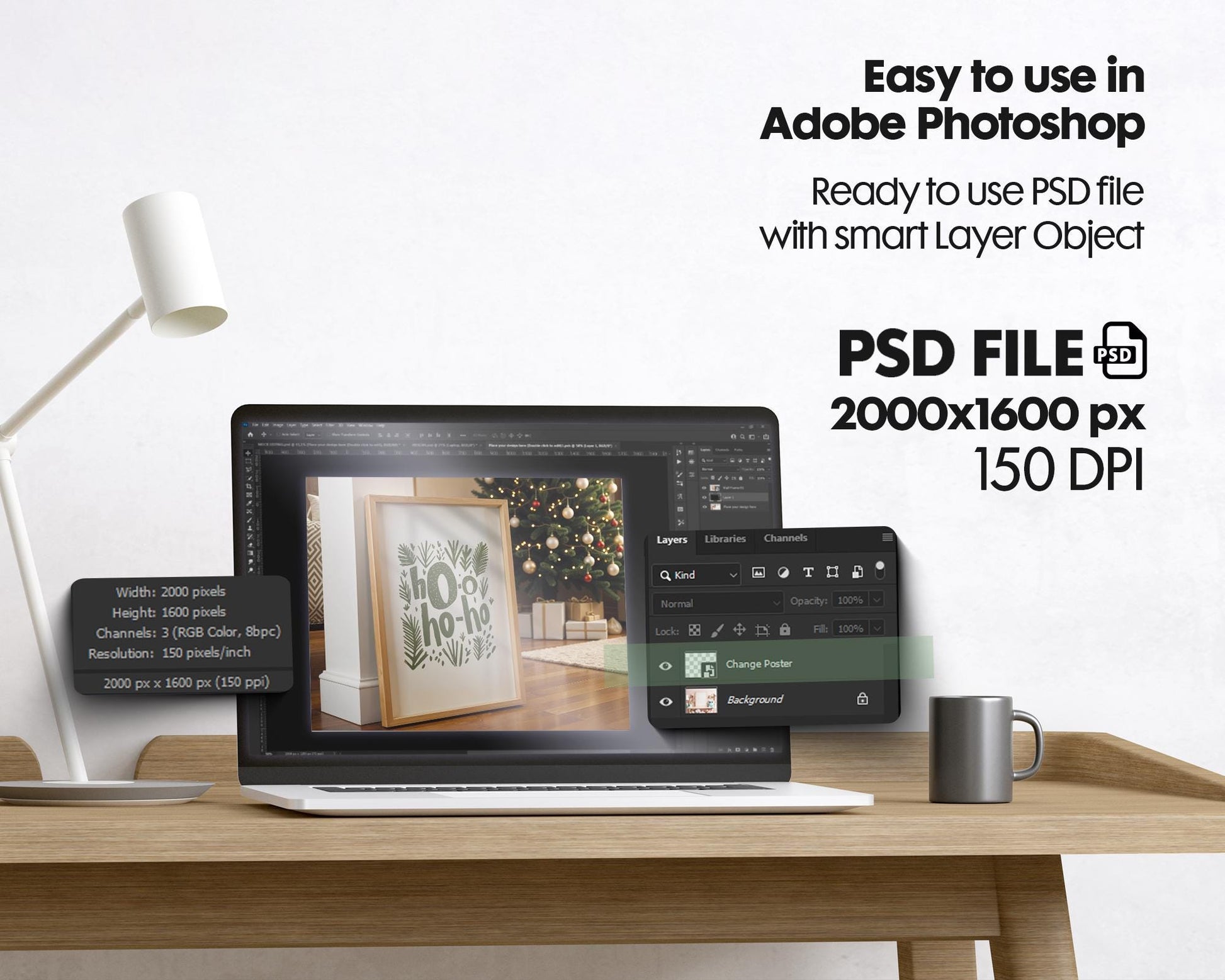 Christmas Frame Mockup PSD, Christmas Holiday Frame Mockup, Christmas Mockup Poster Presentation, Christmas Interior Frame Mockup