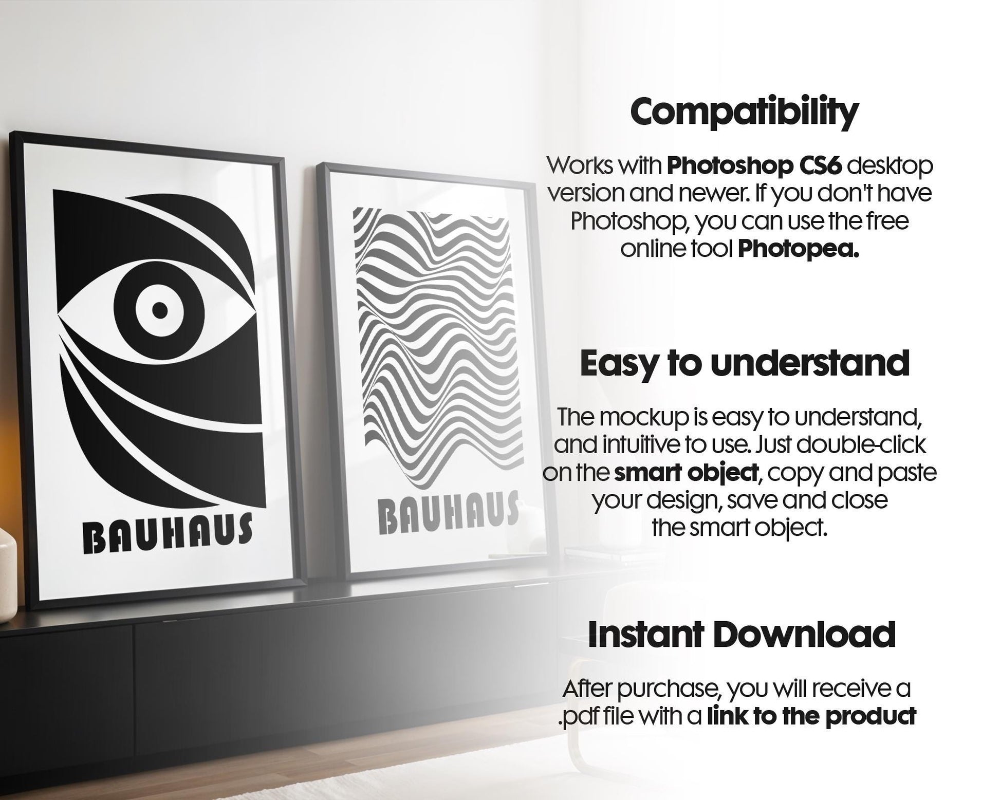 Blank Wooden Poster Frame Mockup, Minimalist Frame Mockup for Digital Download, Posters and Artwork Smart Object Instant Download