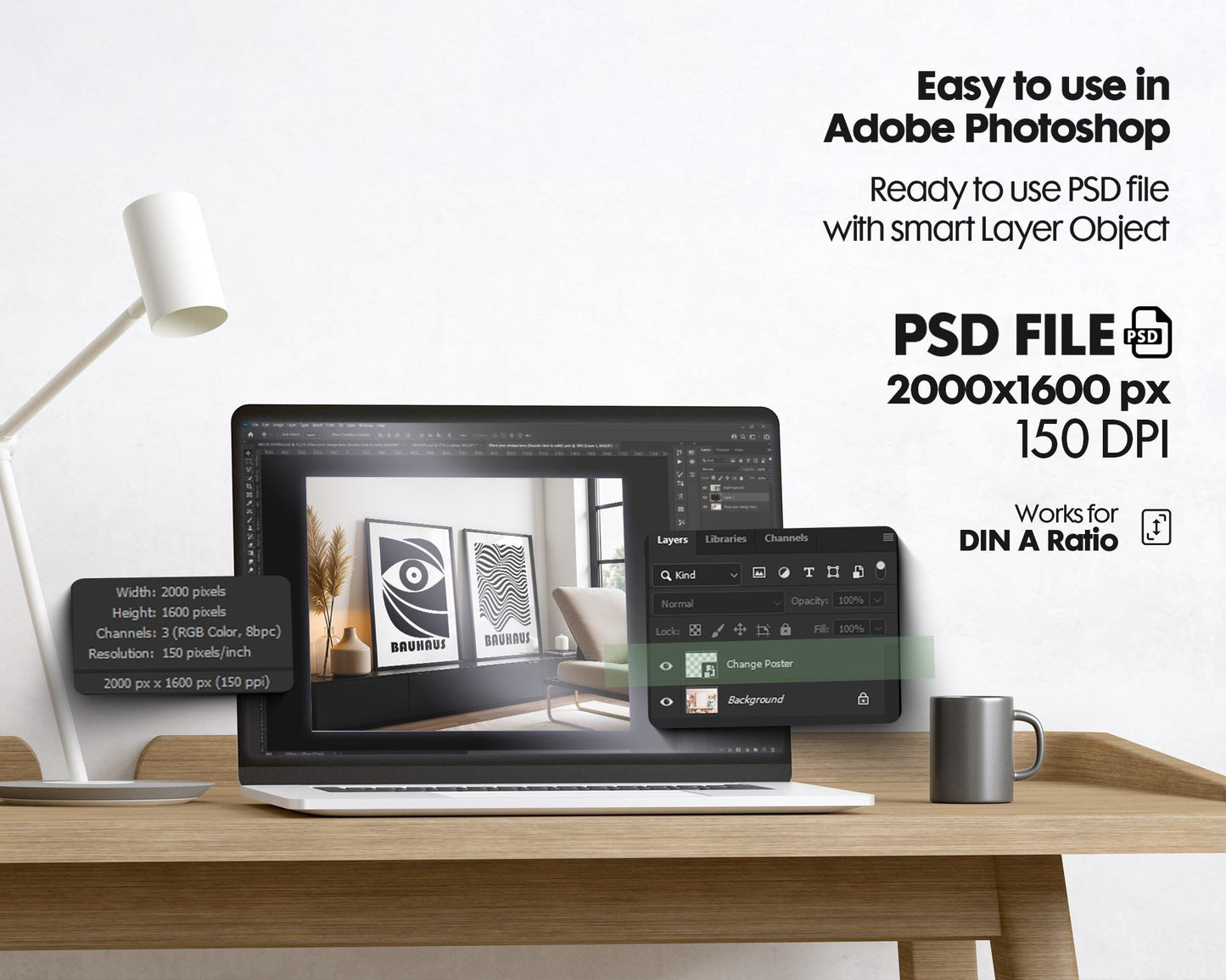 Blank Wooden Poster Frame Mockup, Minimalist Frame Mockup for Digital Download, Posters and Artwork Smart Object Instant Download