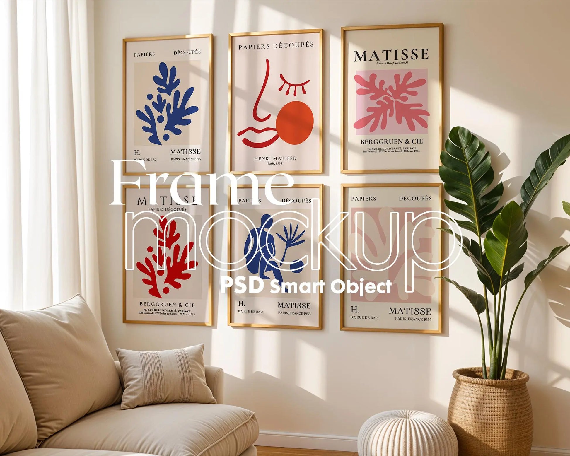 6 Frame Mockup in Home Interior | 6 Frame Mockup Frames | Interior Wall Poster | Interior Poster Shop Mockup