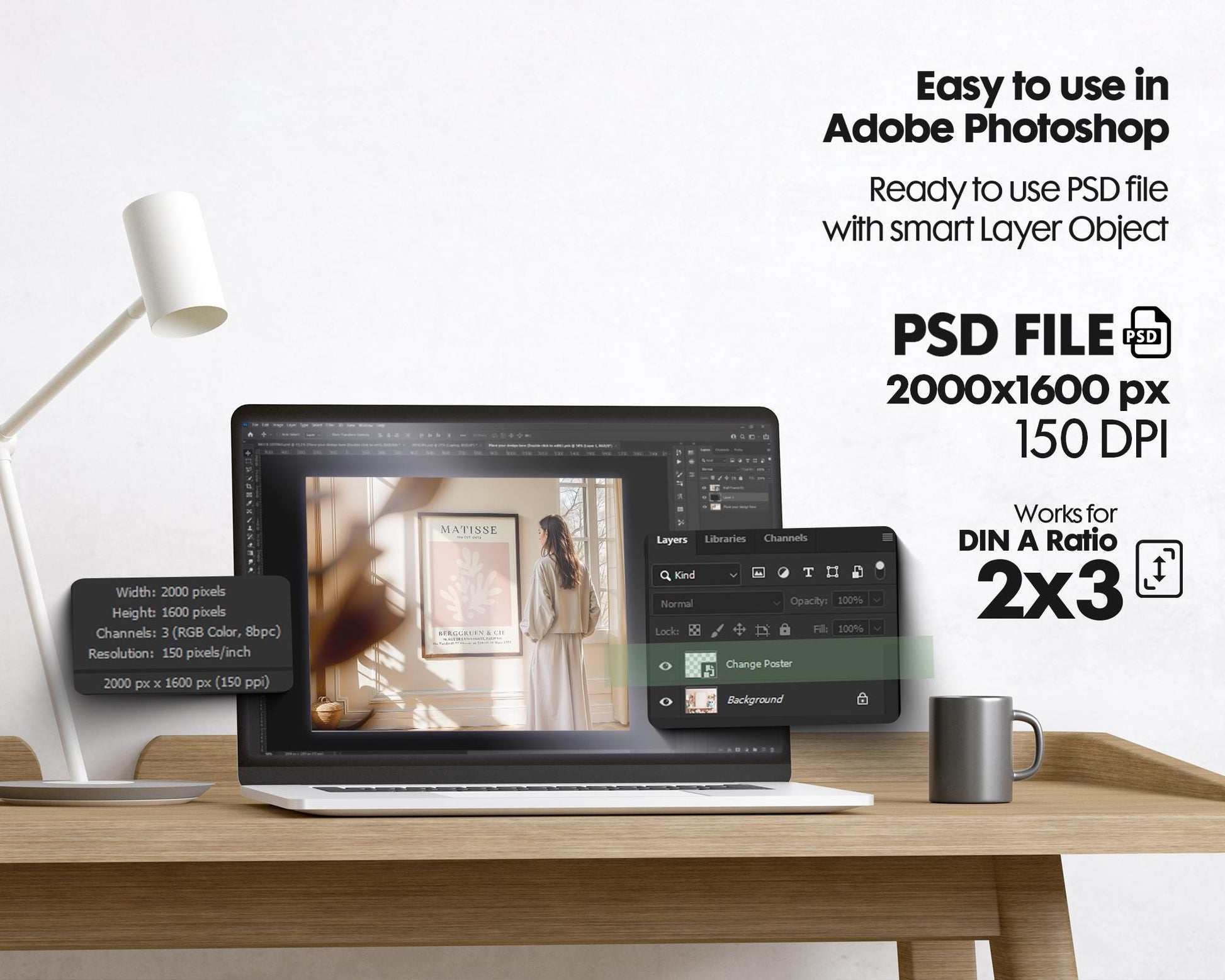 Soft Aesthetic Interior Frame Mockup, Thin Wood Frame, PSD Mockup, Frame Mockup Midcentury Minimal Home Interior