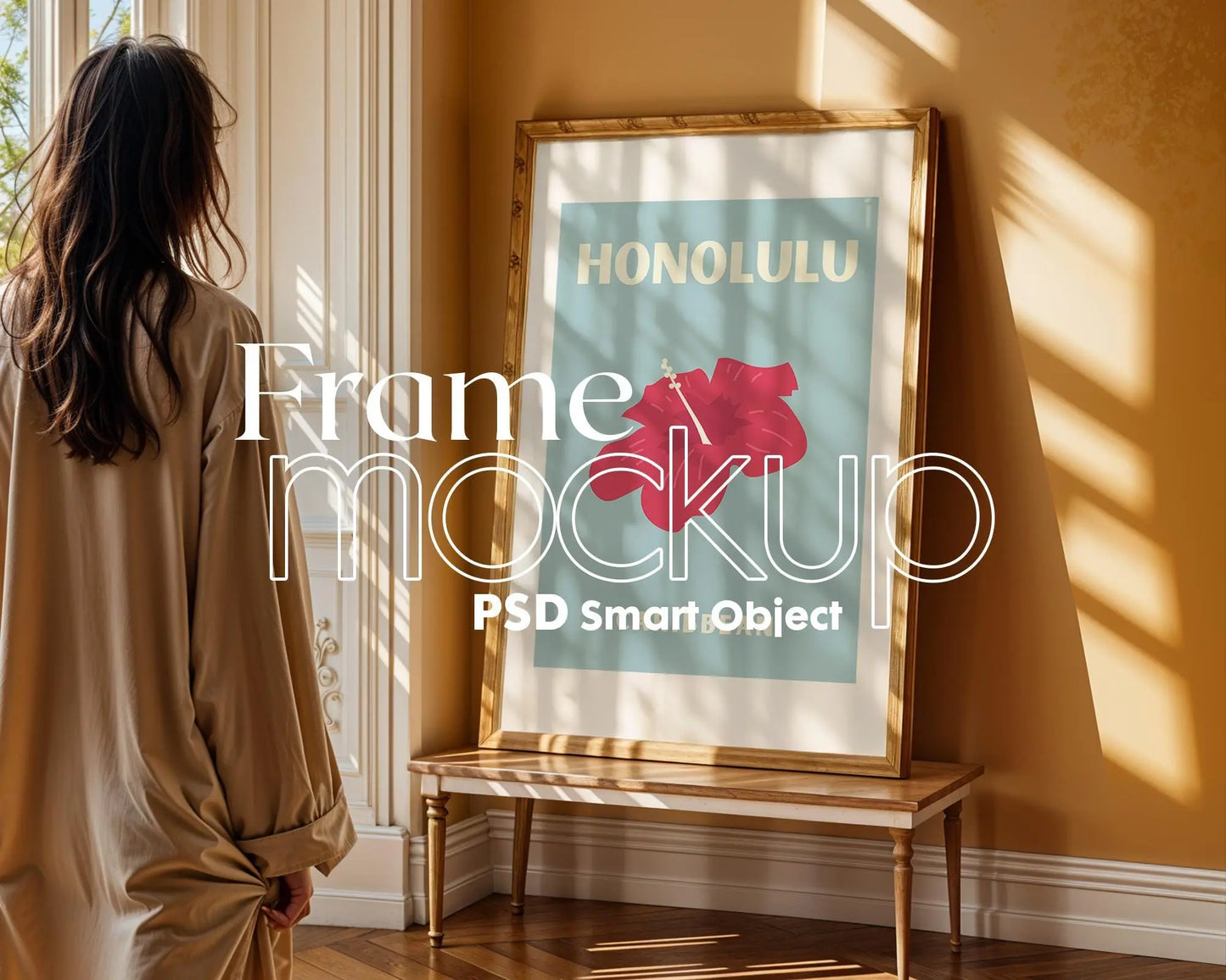 Poster Mockup with Person, Artwork Frame Mockup PSD, Interior Frame Mockup, Picture Frame Mockup