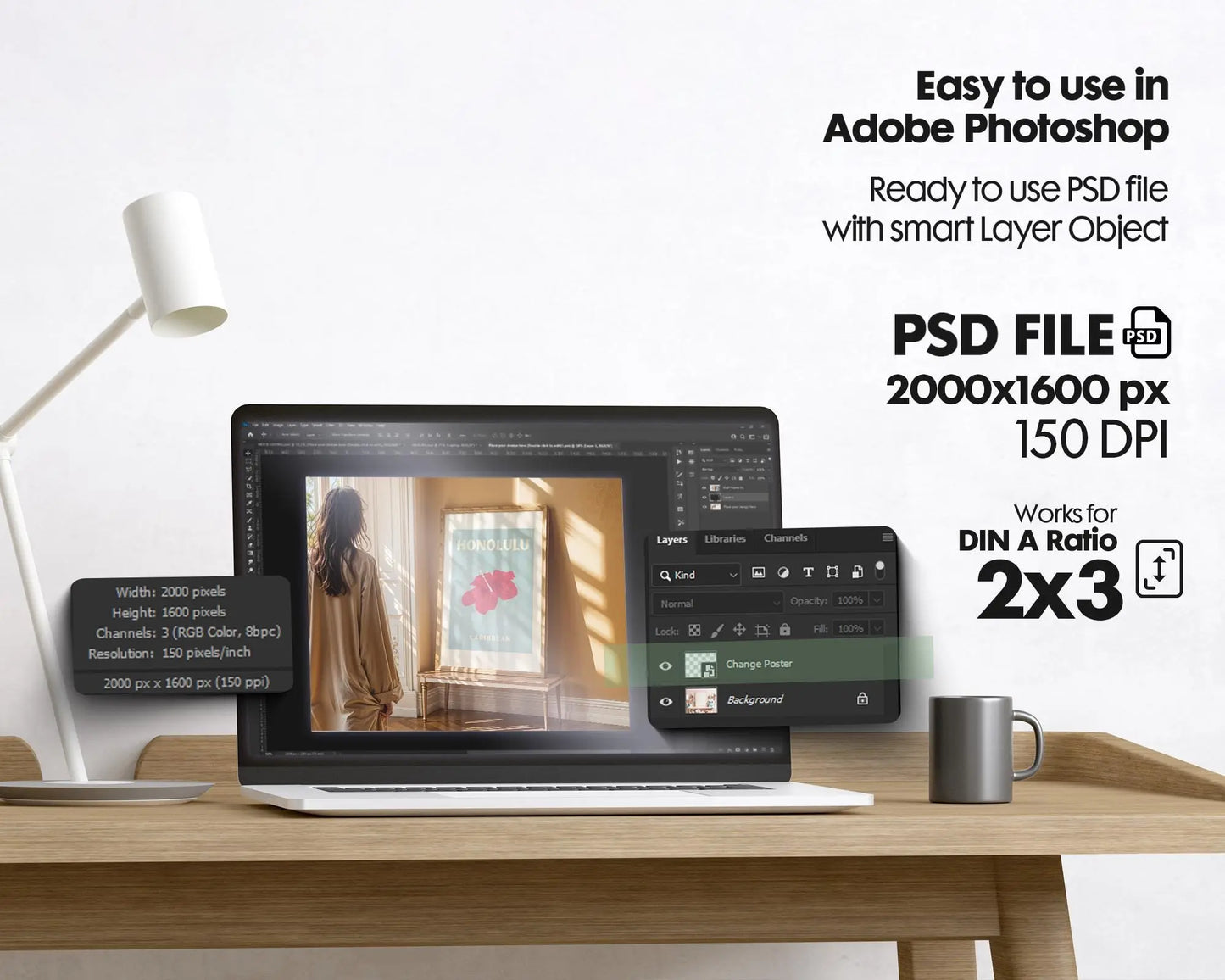 Poster Mockup with Person, Artwork Frame Mockup PSD, Interior Frame Mockup, Picture Frame Mockup