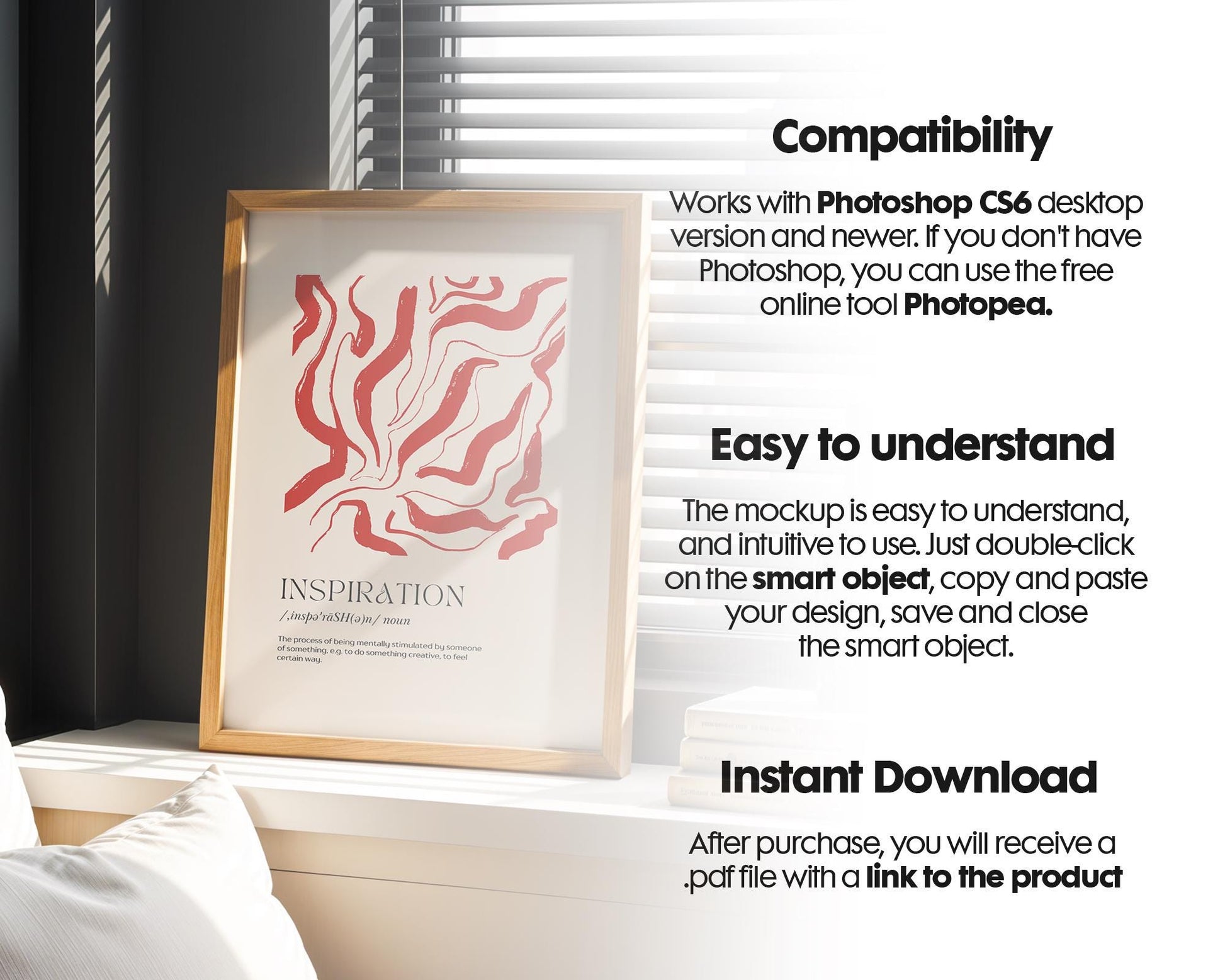 Blank Wooden Poster Frame Mockup, Minimalist Frame Mockup for Digital Download, Posters and Artwork Smart Object Instant Download