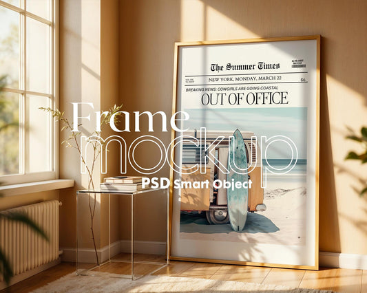 Blank Wooden Poster Frame Mockup, Minimalist Frame Mockup for Digital Download, Posters and Artwork Smart Object Instant Download