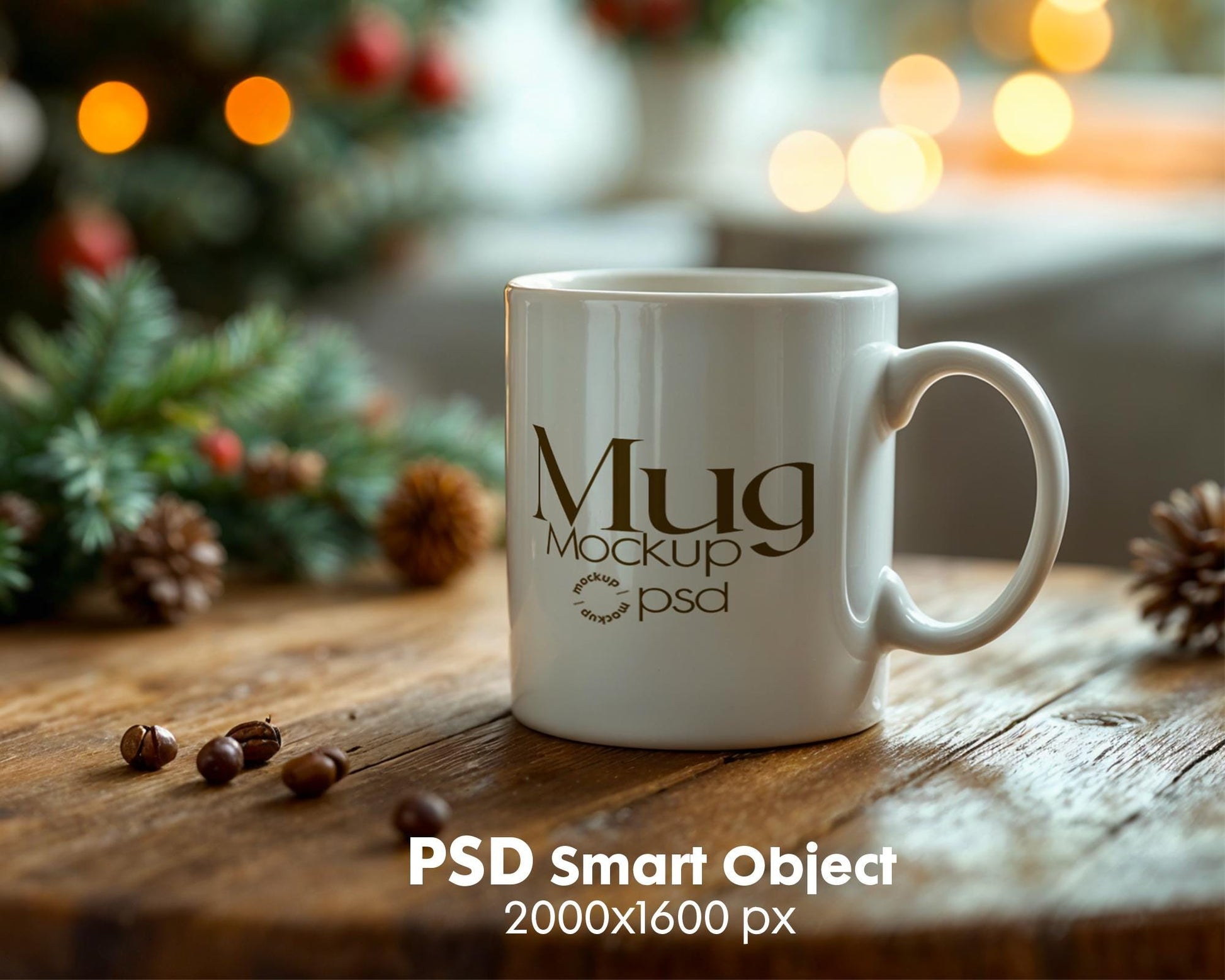 Christmas Mug Mockup PSD, Winter White Ceramic Cup Mockup Coffee Mug Mockups, White Coffee Mug 11oz Holidays Mockup