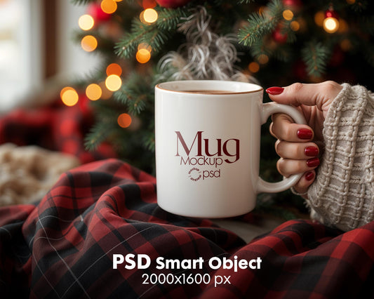 Christmas Mug Mockup PSD, Winter White Ceramic Cup Mockup Coffee Mug Mockups, White Coffee Mug 11oz Holidays Mockup
