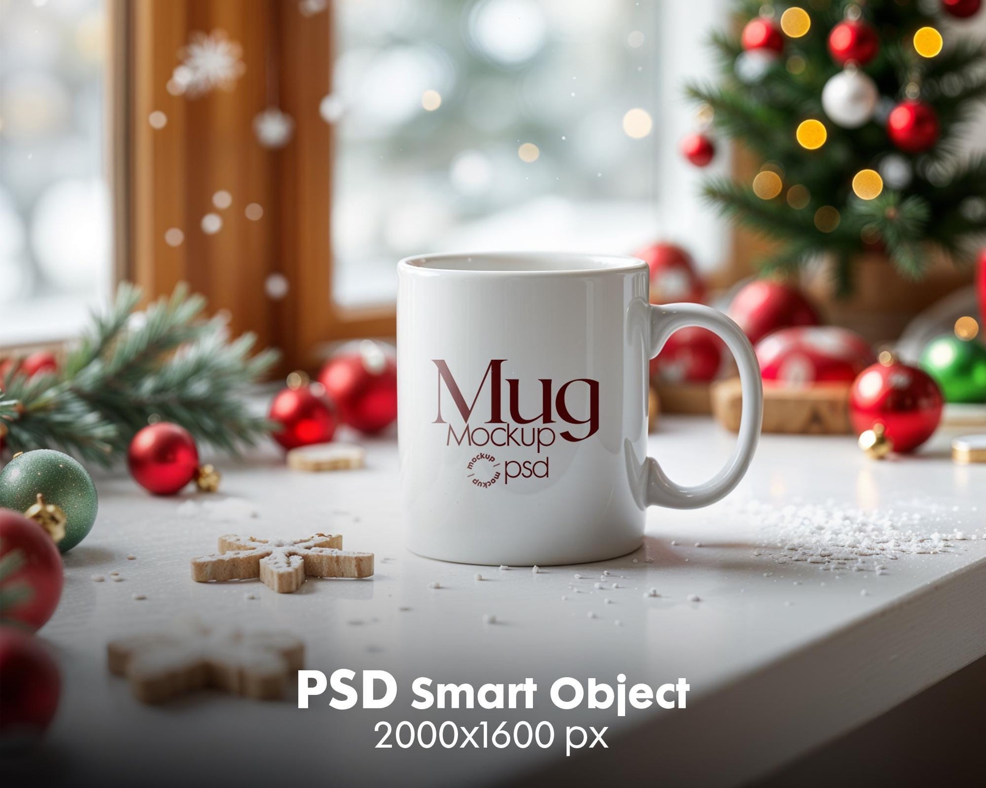 Christmas Mug Mockup PSD, Winter White Ceramic Cup Mockup Coffee Mug Mockups, White Coffee Mug 11oz Holidays Mockup