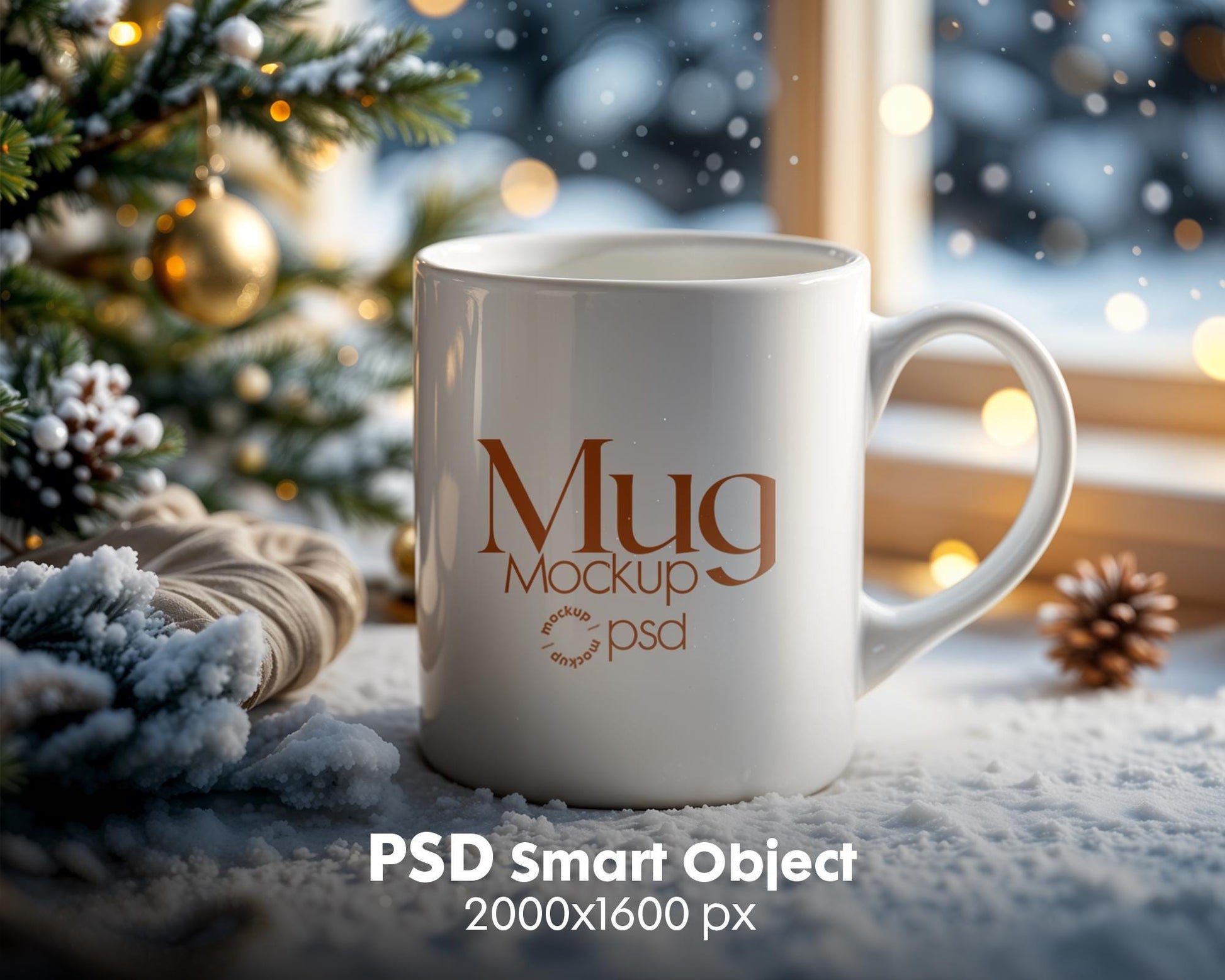 Christmas Mug Mockup PSD, Winter White Ceramic Cup Mockup Coffee Mug Mockups, White Coffee Mug 11oz Holidays Mug Mockup