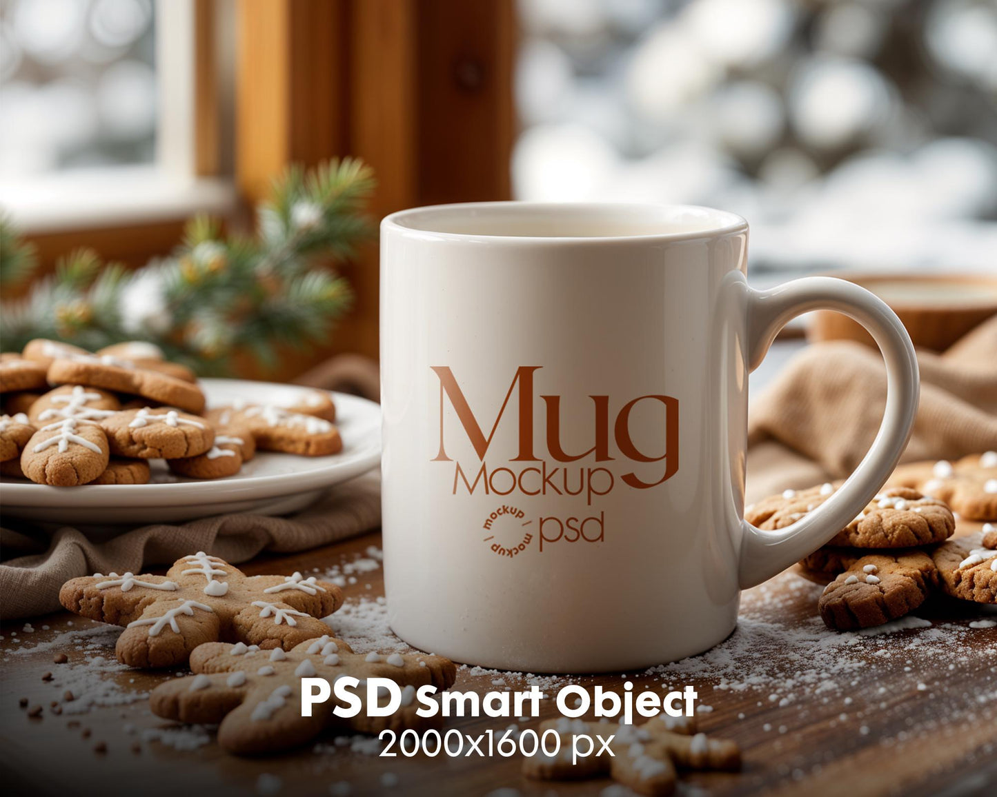 Christmas Mug Mockup PSD, Winter White Ceramic Cup Mockup Coffee Mug Mockups, White Coffee Mug 11oz Holidays Mug Mockup