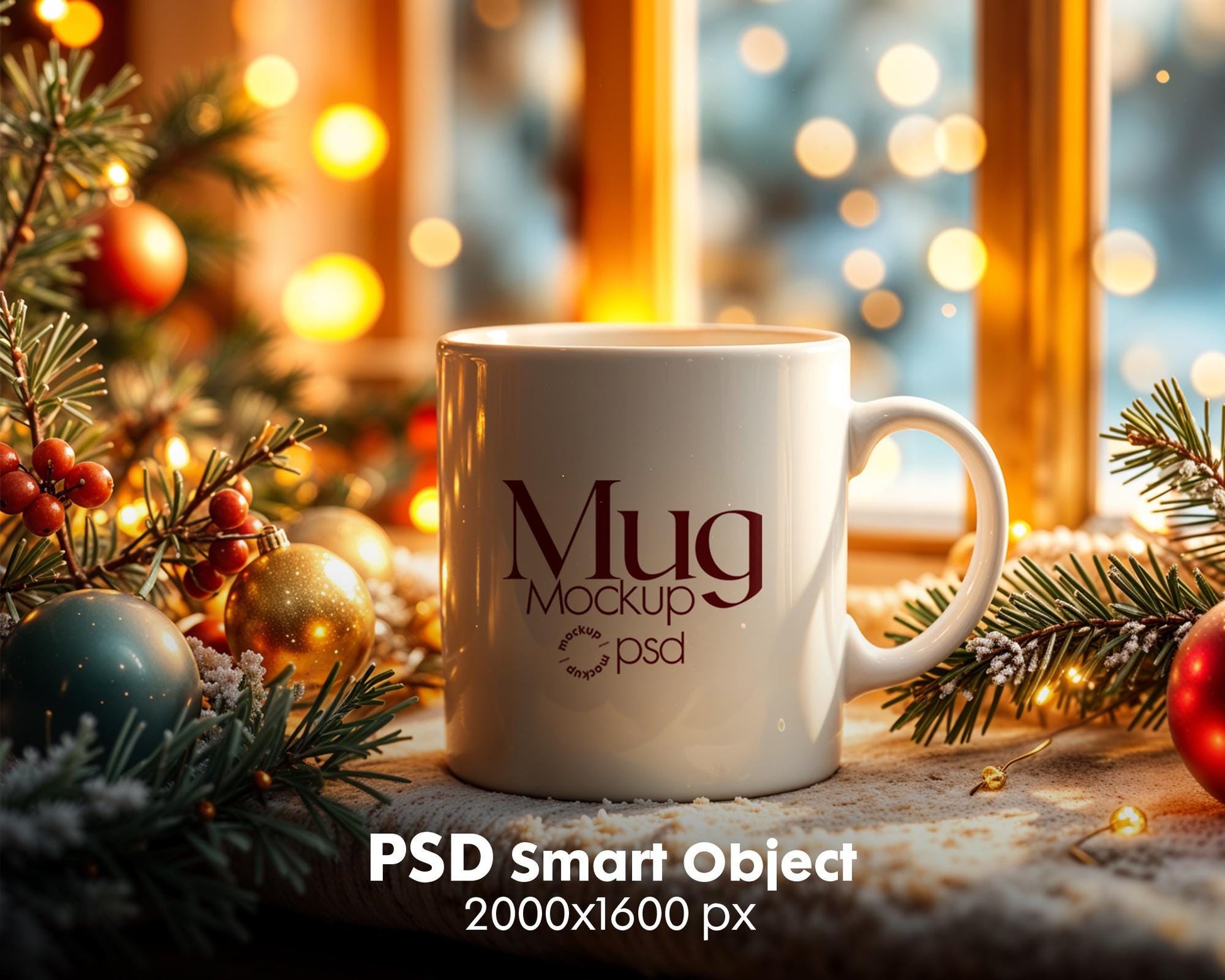 Christmas Mug Mockup PSD, Winter White Ceramic Cup Mockup Coffee Mug Mockups, White Coffee Mug 11oz Holidays Mug Mockup