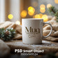 Christmas Mug Mockup PSD, Winter White Ceramic Cup Mockup Coffee Mug Mockups, White Coffee Mug 11oz Holidays Mug Mockup