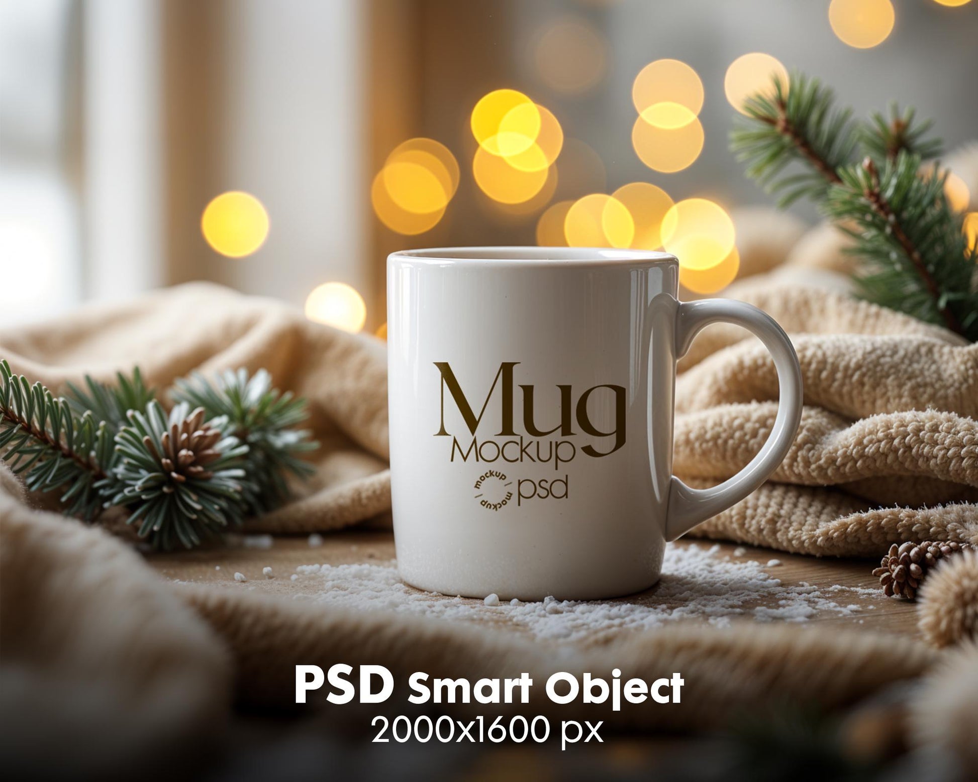 Christmas Mug Mockup PSD, Winter White Ceramic Cup Mockup Coffee Mug Mockups, White Coffee Mug 11oz Holidays Mug Mockup