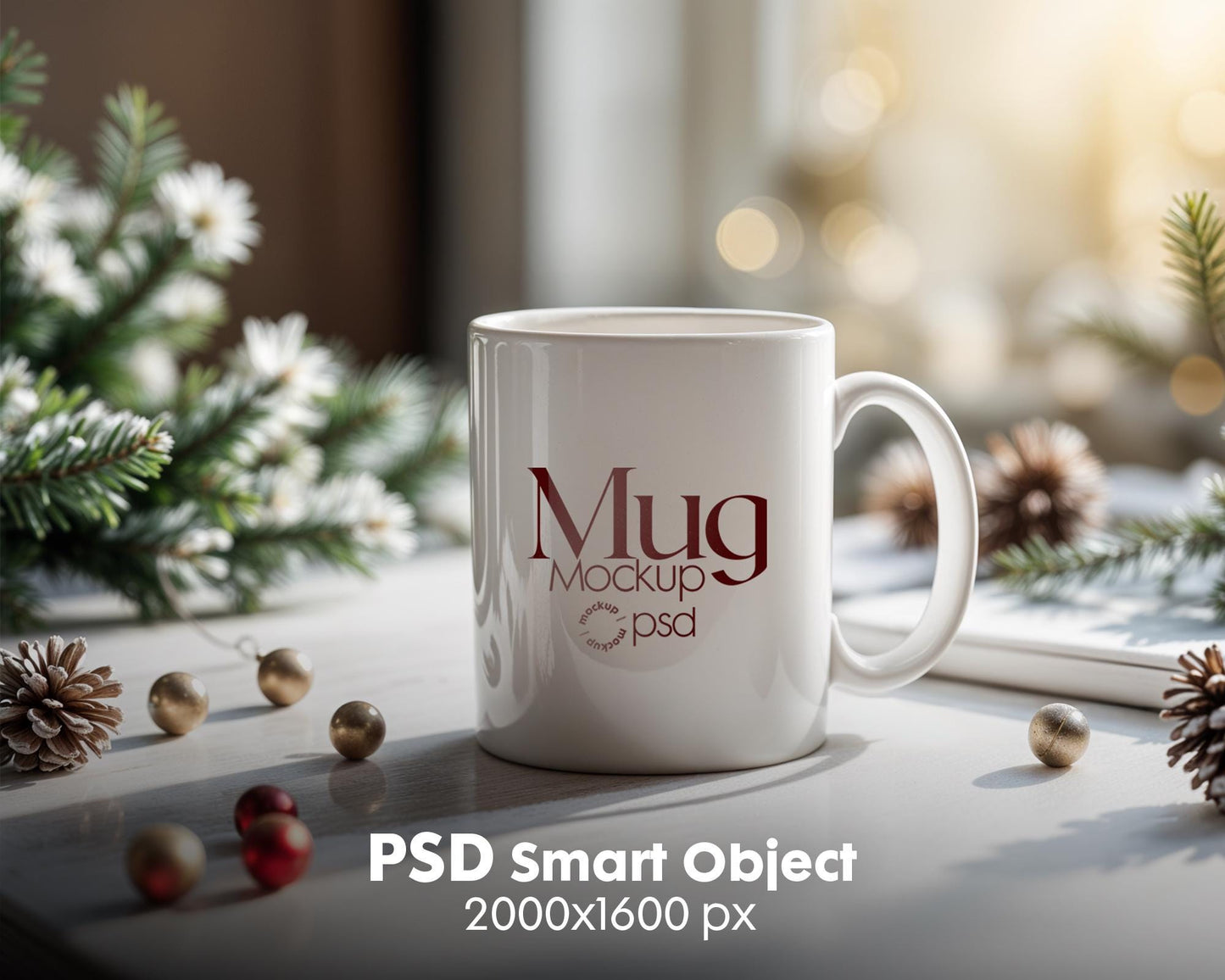 Christmas Mug Mockup PSD, Winter White Ceramic Cup Mockup Coffee Mug Mockups, White Coffee Mug 11oz Holidays Mug Mockup