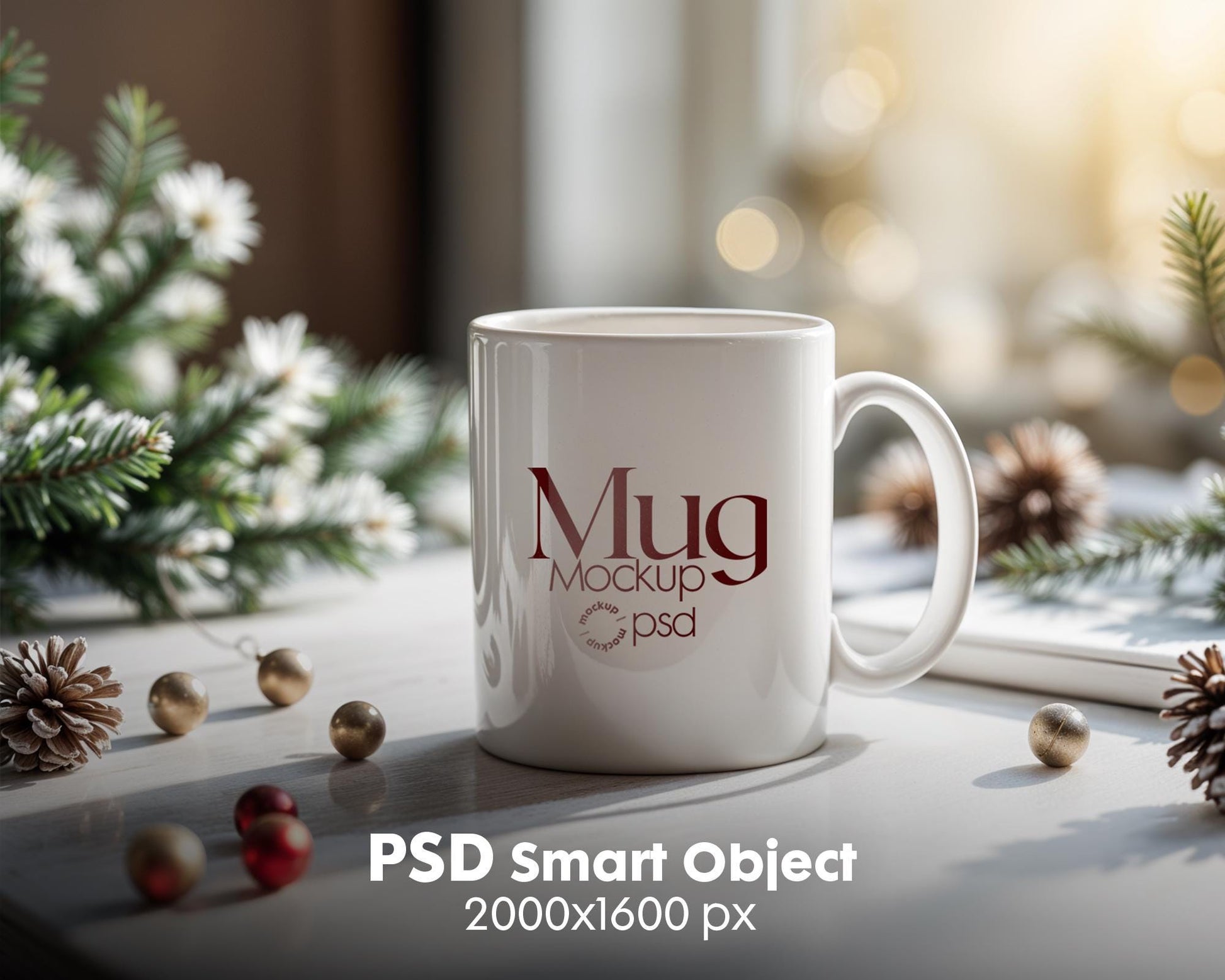 Christmas Mug Mockup PSD, Winter White Ceramic Cup Mockup Coffee Mug Mockups, White Coffee Mug 11oz Holidays Mug Mockup