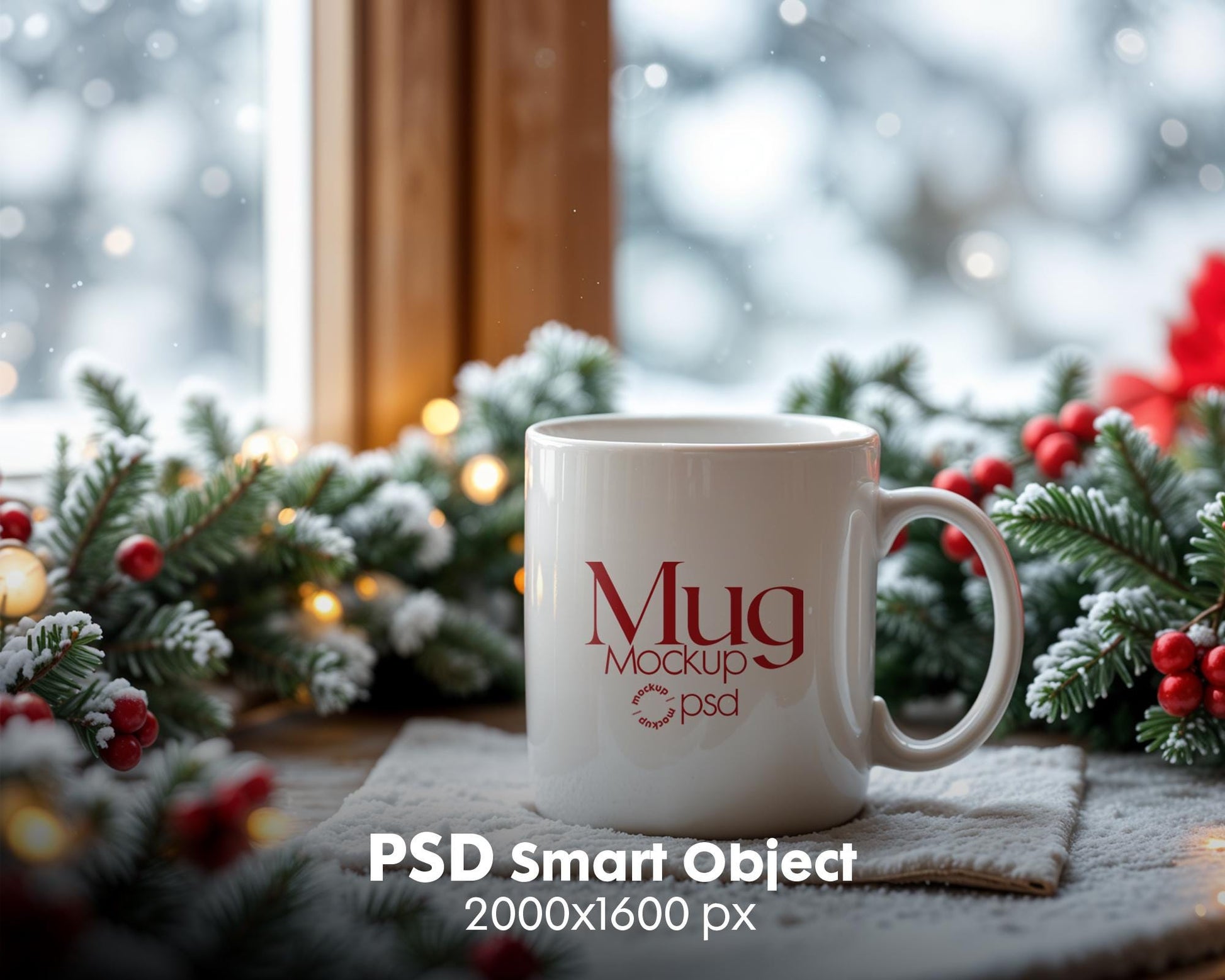 Christmas Mug Mockup PSD, Winter White Ceramic Cup Mockup Coffee Mug Mockups, White Coffee Mug 11oz Holidays Mug Mockup