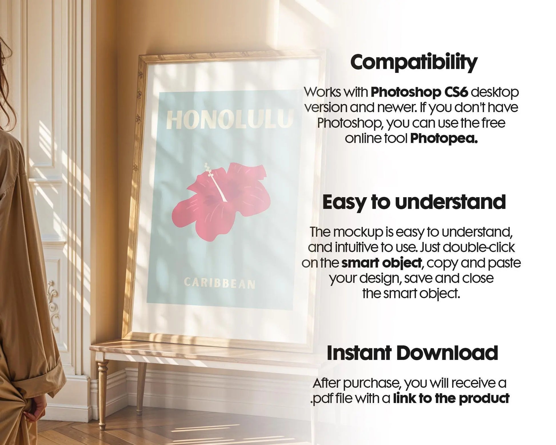 Poster Mockup with Person, Artwork Frame Mockup PSD, Interior Frame Mockup, Picture Frame Mockup