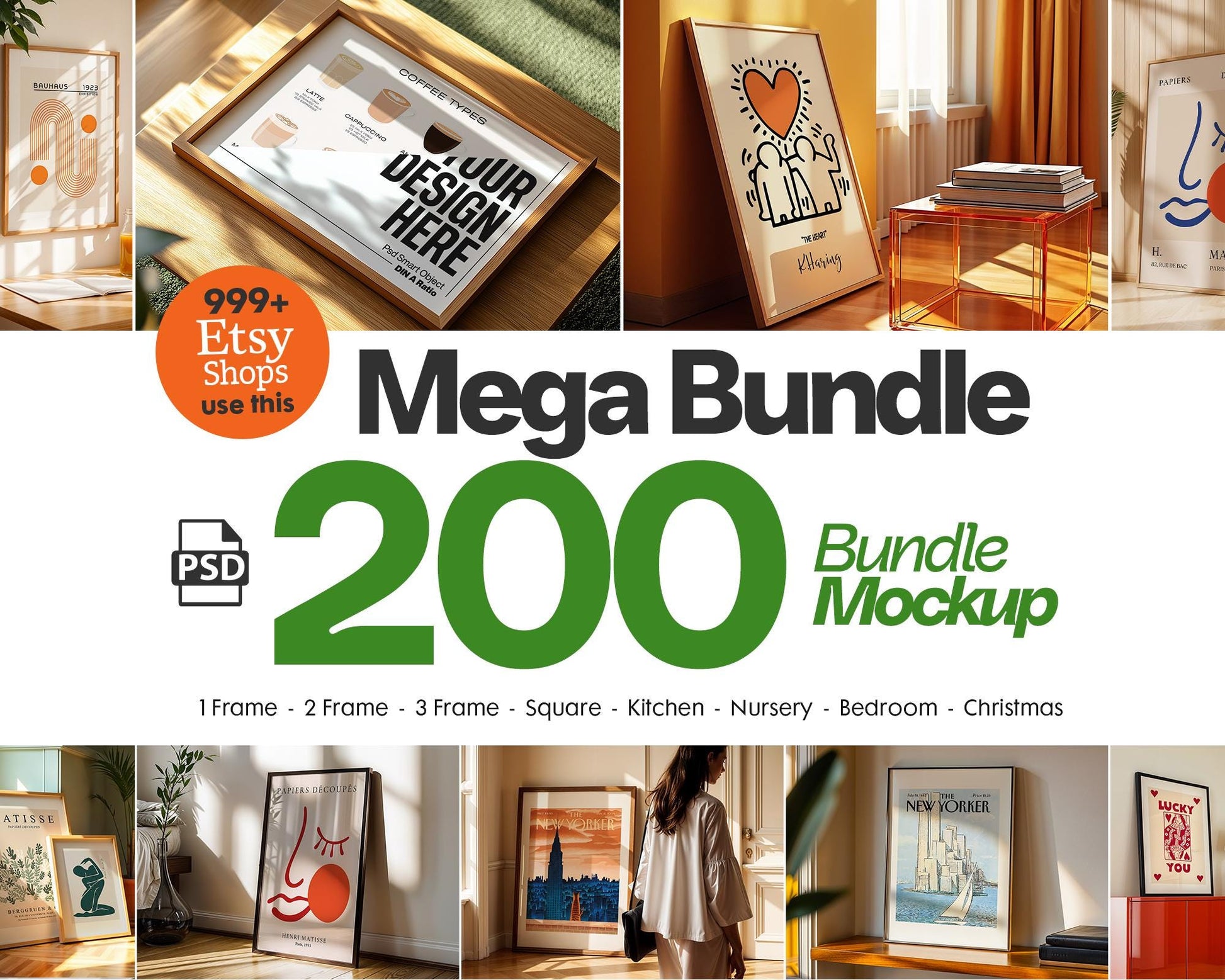 200+ Frames Mockup PSD Bundle Set | Wall Frame Mockups & Mega PSD Frames Bundle for Designers
