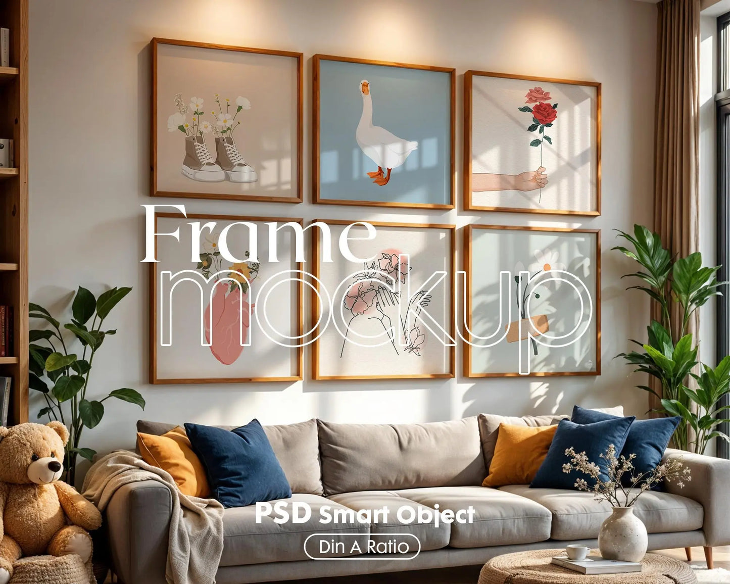 Set of 6 Gallery Square Frame Mockup, Square Frame Mockup PSD, Square Mockup Frame PSD, Interior Square Art Frame, Interior Poster Frame