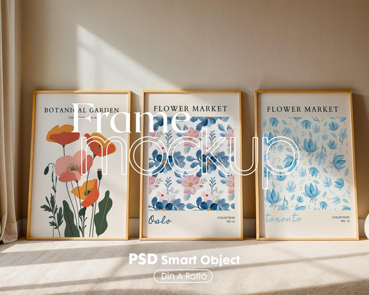 Set of 3 Frame Mockup, Three Multiple Gallery Set 3 Bundle, 3 Vertical Frame Art Display Mockup, Digital Print Mockup - PSD