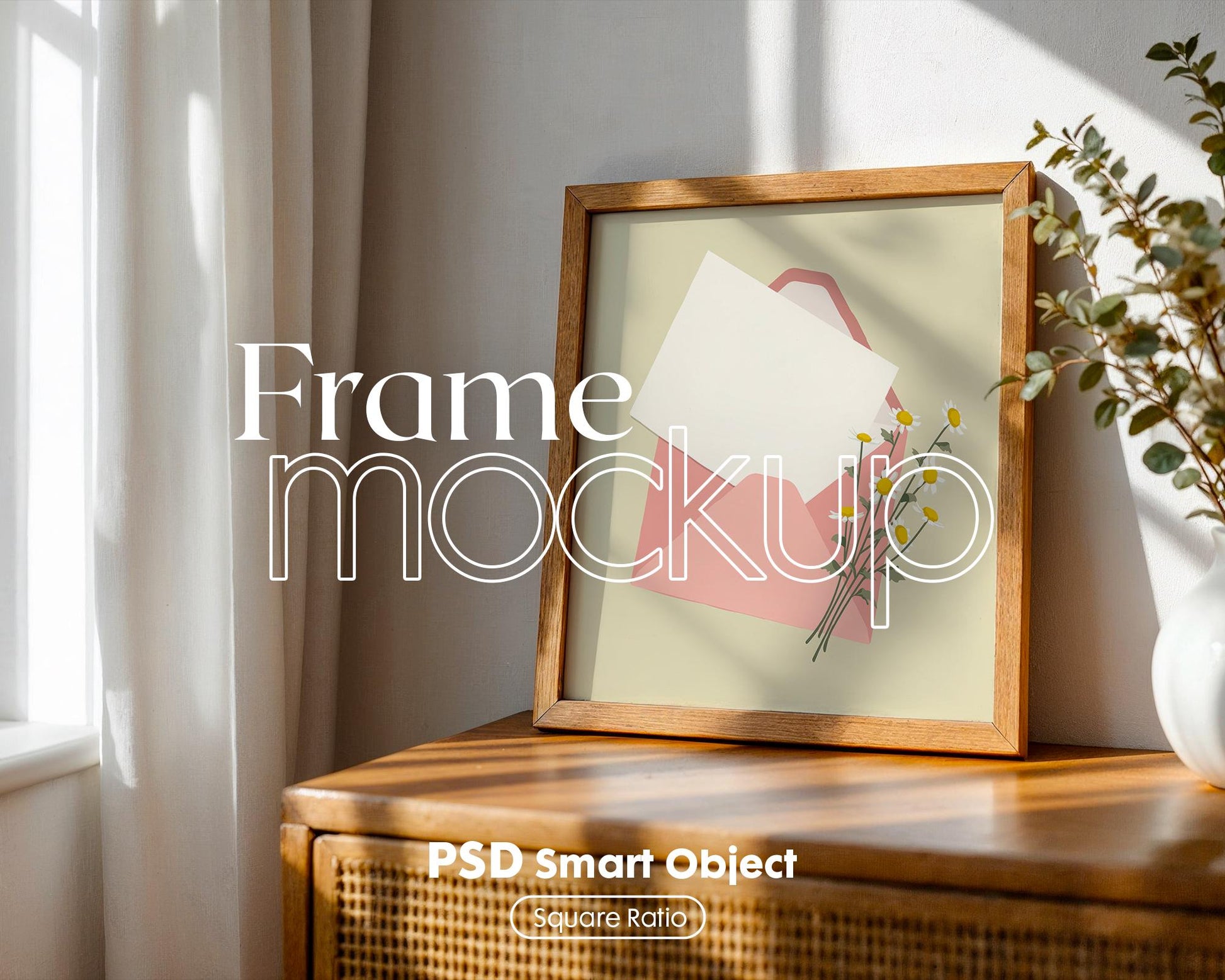 Square Frame Mockup PSD, Square Mockup Frame PSD, Interior Square Art Frame, Interior Poster Frame, Square Poster PSD Smart Object