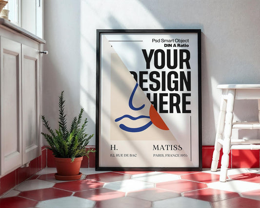 Kitchen Frame Mockup | DIN A Artwork Mockup Frames | Aesthetic Kitchen Vertical Wood Frame Mockup | Poster Mockup Templete PSD