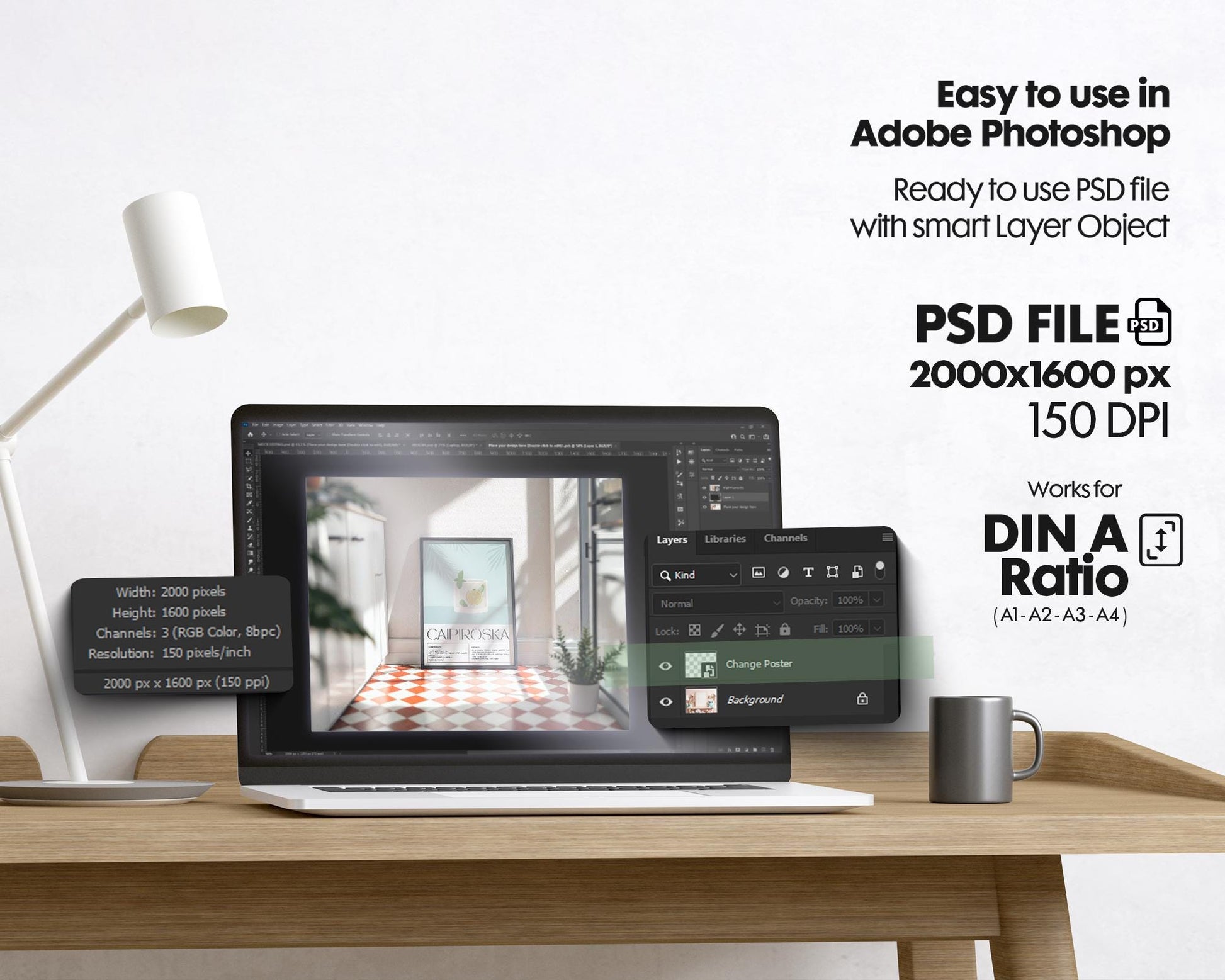 Kitchen Frame Mockup | DIN A Artwork Mockup Frames | Aesthetic Kitchen Vertical Wood Frame Mockup | Poster Mockup Templete PSD