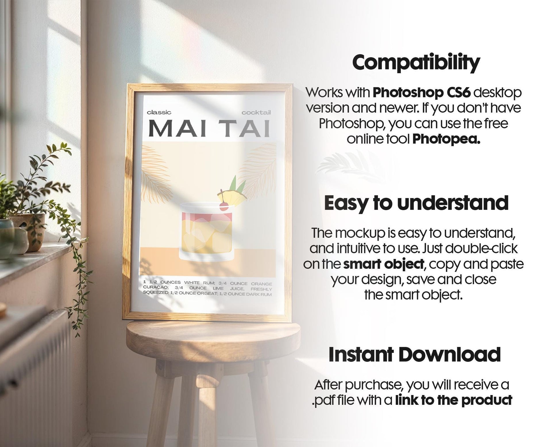 Kitchen Frame Mockup | DIN A Artwork Mockup Frames | Aesthetic Kitchen Vertical Wood Frame Mockup | Poster Mockup Templete PSD