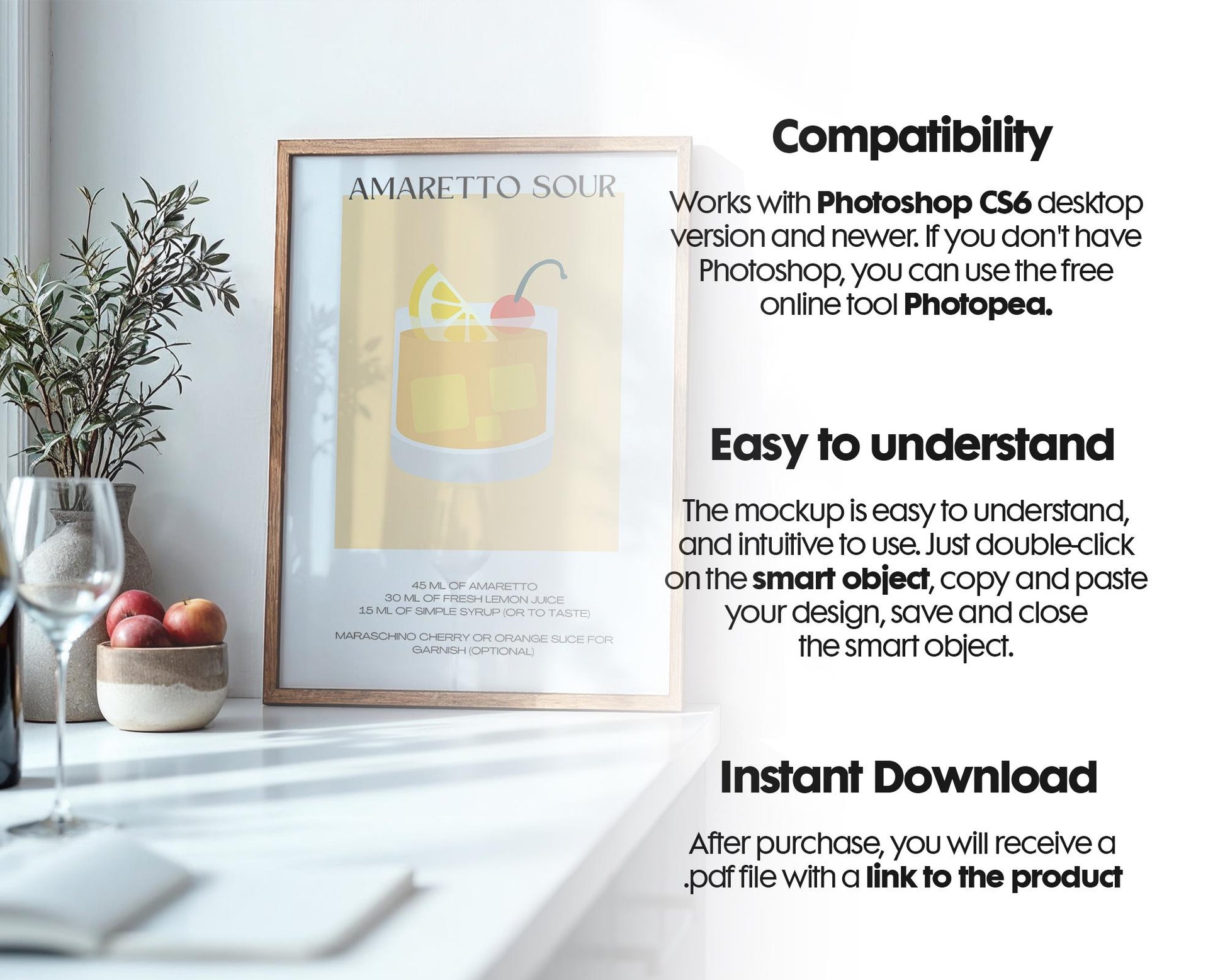 Kitchen Frame Mockup | DIN A Artwork Mockup Frames | Aesthetic Kitchen Vertical Wood Frame Mockup | Poster Mockup Templete PSD