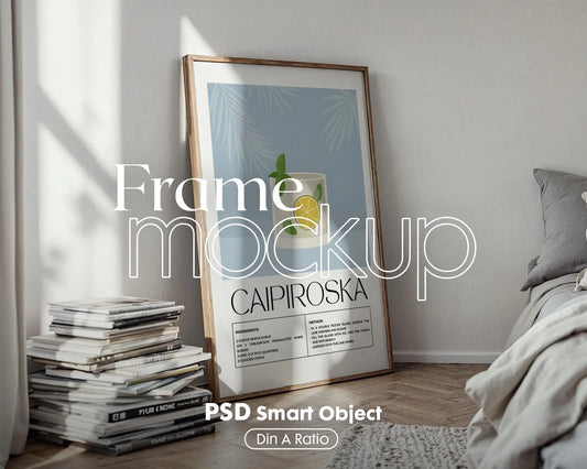 Blank Wooden Poster Frame Mockup - Minimalist Artwork Frame Digital Download with Smart Object for Instant Use