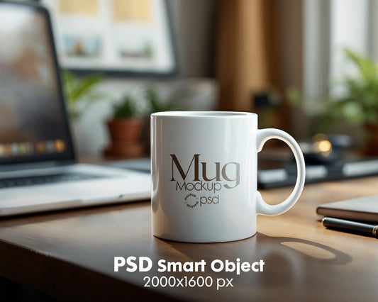 White 11oz Mug Mockup PSD, White Ceramic Cup Mockup, Coffee Mug Mockup, White Coffee Mug 11oz Mug Mockup, PSD Smart Layer Mockup