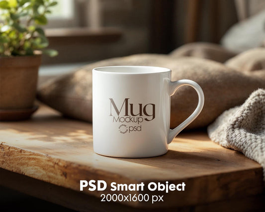 White 11oz Mug Mockup PSD, White Ceramic Cup Mockup, Coffee Mug Mockup, White Coffee Mug 11oz Mug Mockup, PSD Smart Layer Mockup