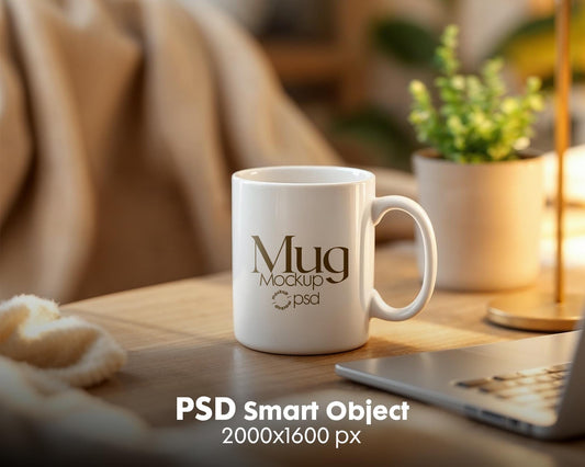 White 11oz Mug Mockup PSD, White Ceramic Cup Mockup, Coffee Mug Mockup, White Coffee Mug 11oz Mug Mockup, PSD Smart Layer Mockup
