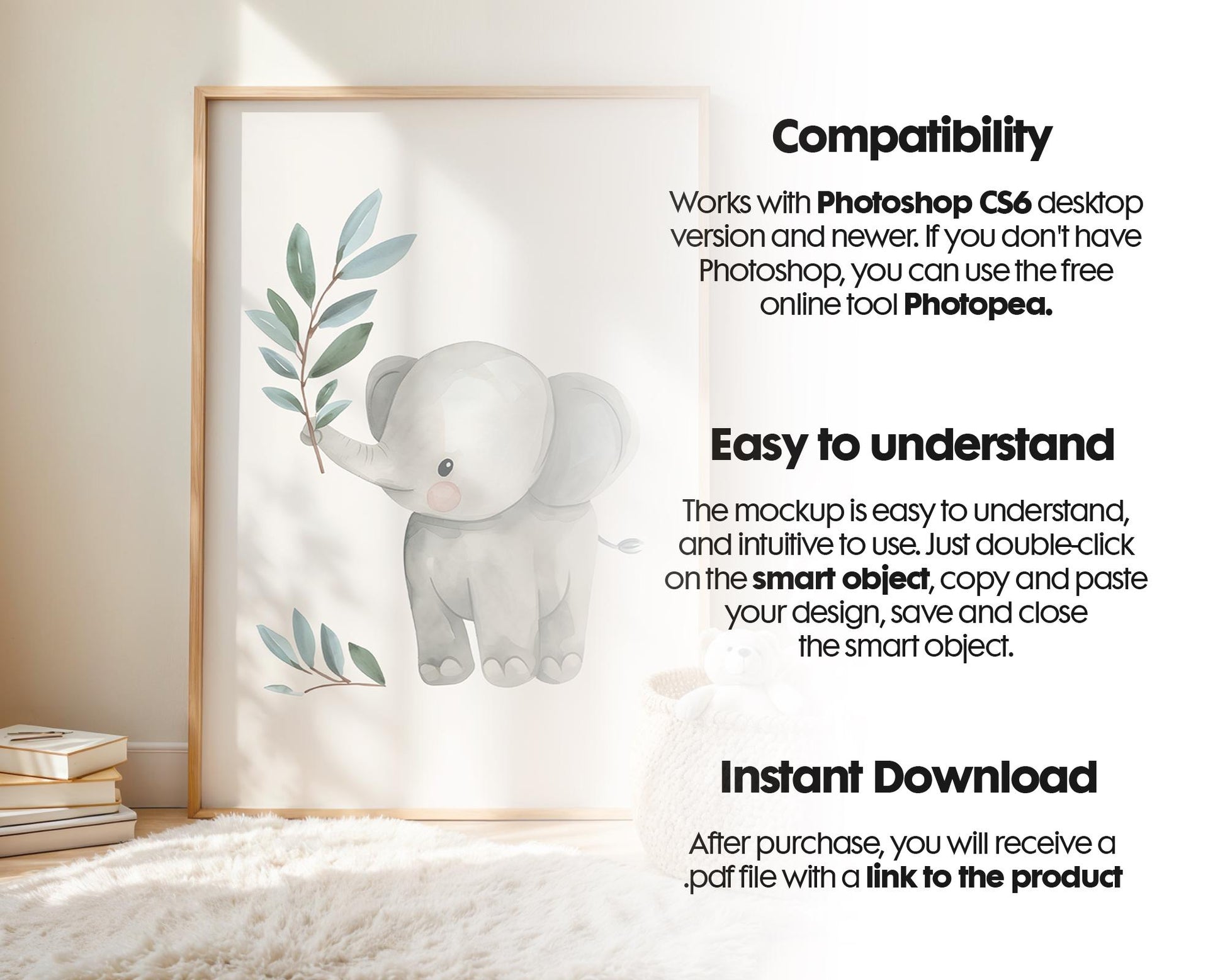 Frame Nursery Mockup in Home Interior PSD | Nursery Frame Mockup Frames | Nursery Wall Poster | Poster Shop Mockup