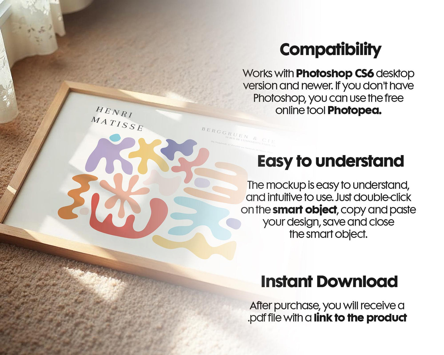 Horizontal Frame Mockup PSD, Scandinavian Wooden Frame Mockup, Poster Mockup PSD , Frame Mockup for Print, Frame Mockup Smart Object