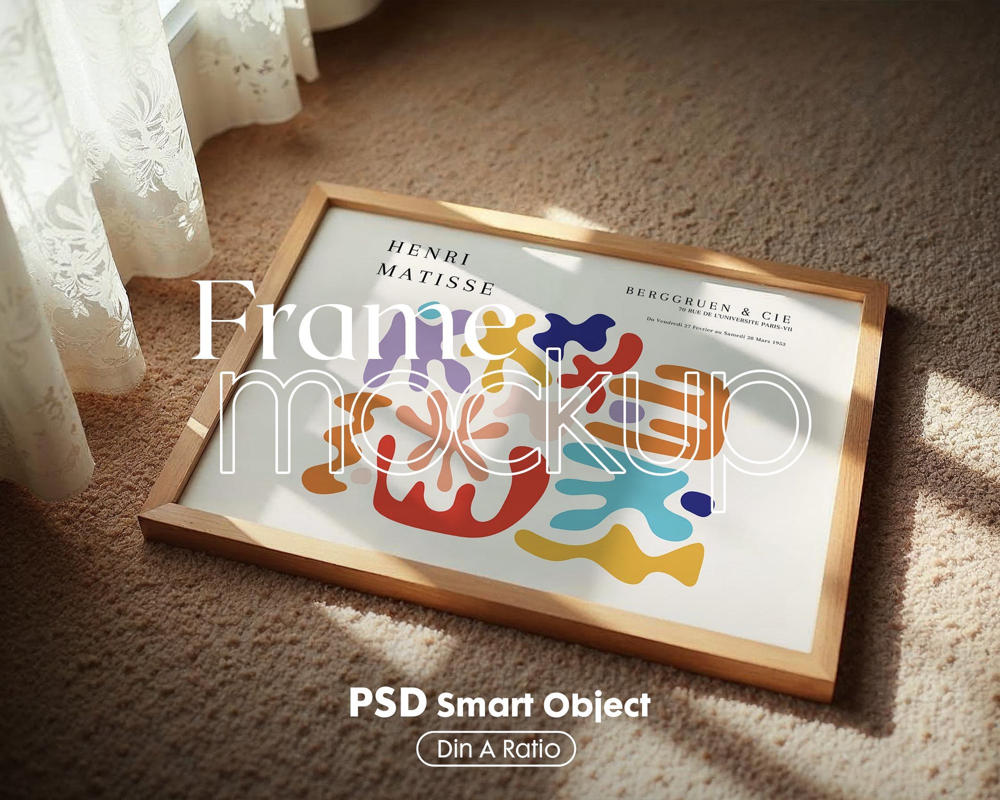 Horizontal Frame Mockup PSD, Scandinavian Wooden Frame Mockup, Poster Mockup PSD , Frame Mockup for Print, Frame Mockup Smart Object