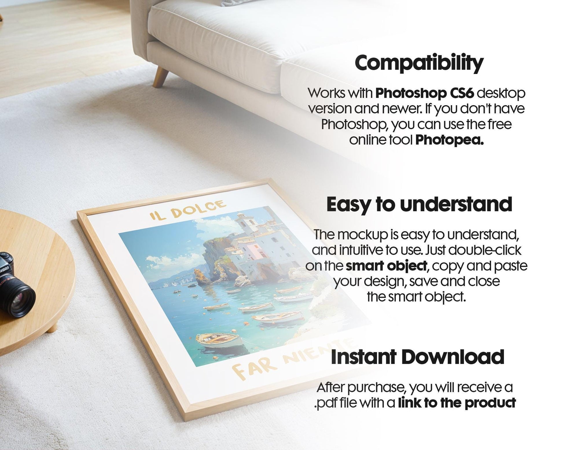 Blank Wooden Poster Frame Mockup, Room Frame Mockup, Minimalist Frame Mockup for Digital Download, Posters and Artwork Instant Download