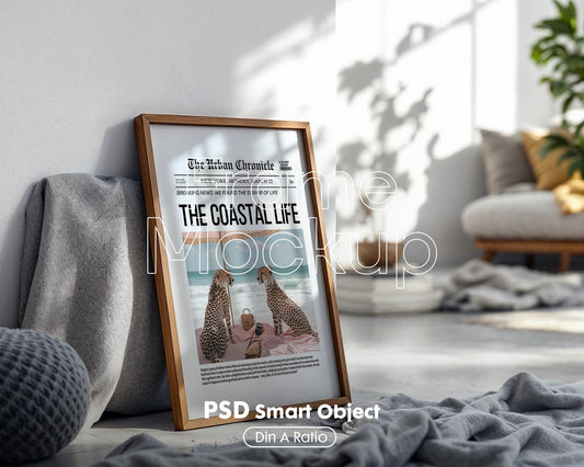 Soft Aesthetic Interior Frame Mockup | ISO A DIN Ratio | Thin Wood Frame | PSD Mockup | Frame Mockup Midcentury Minimal Home Interior
