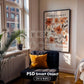 Soft Aesthetic Interior Frame Mockup | ISO A DIN Ratio | Thin Wood Frame | PSD Mockup | Frame Mockup Midcentury Minimal Home Interior