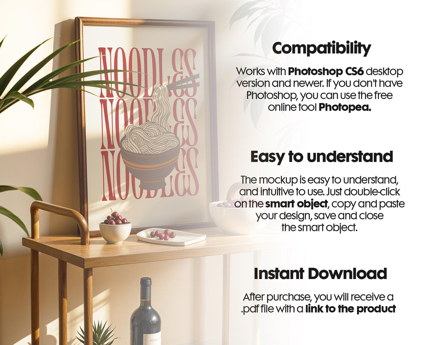 Frame Mockup in Kitchen, ISO A DIN Ratio, Thin Wood Frame, PSD Mockup, Minimal Modern Home Interior Design Mockup