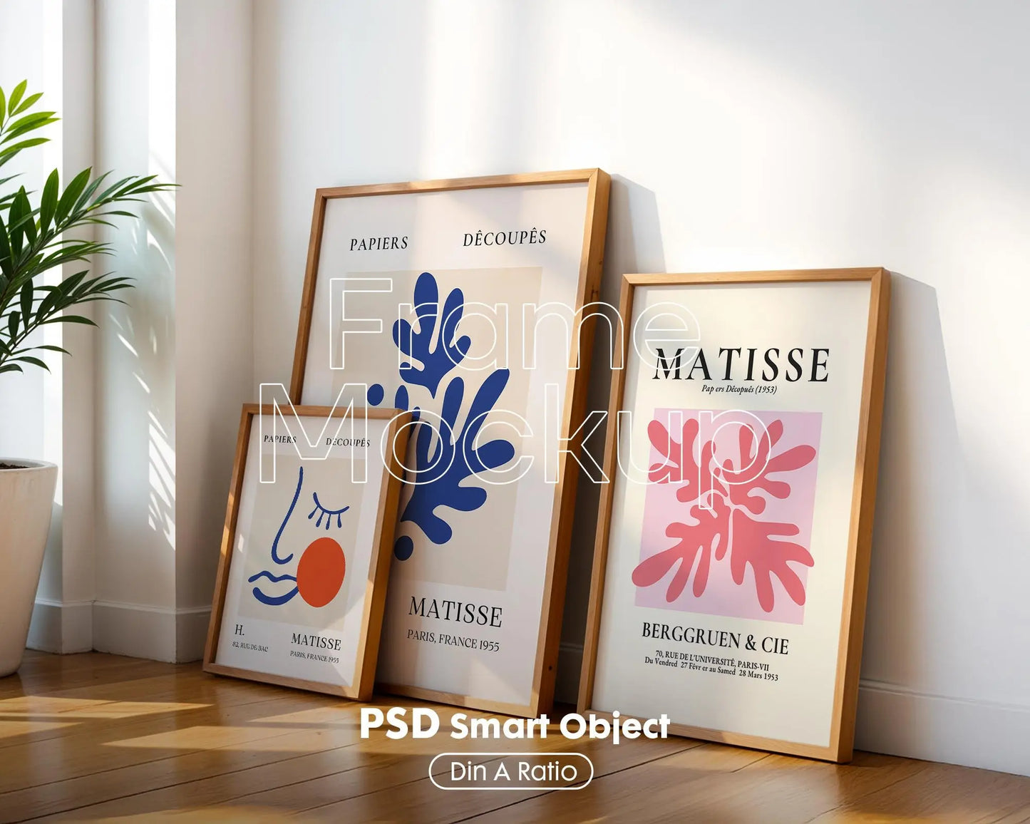 Set of 3 Frame Mockup, Three Multiple Gallery Set 3 Bundle, 3 Vertical Frame Art Display Mockup, Digital Print Mockup - PSD