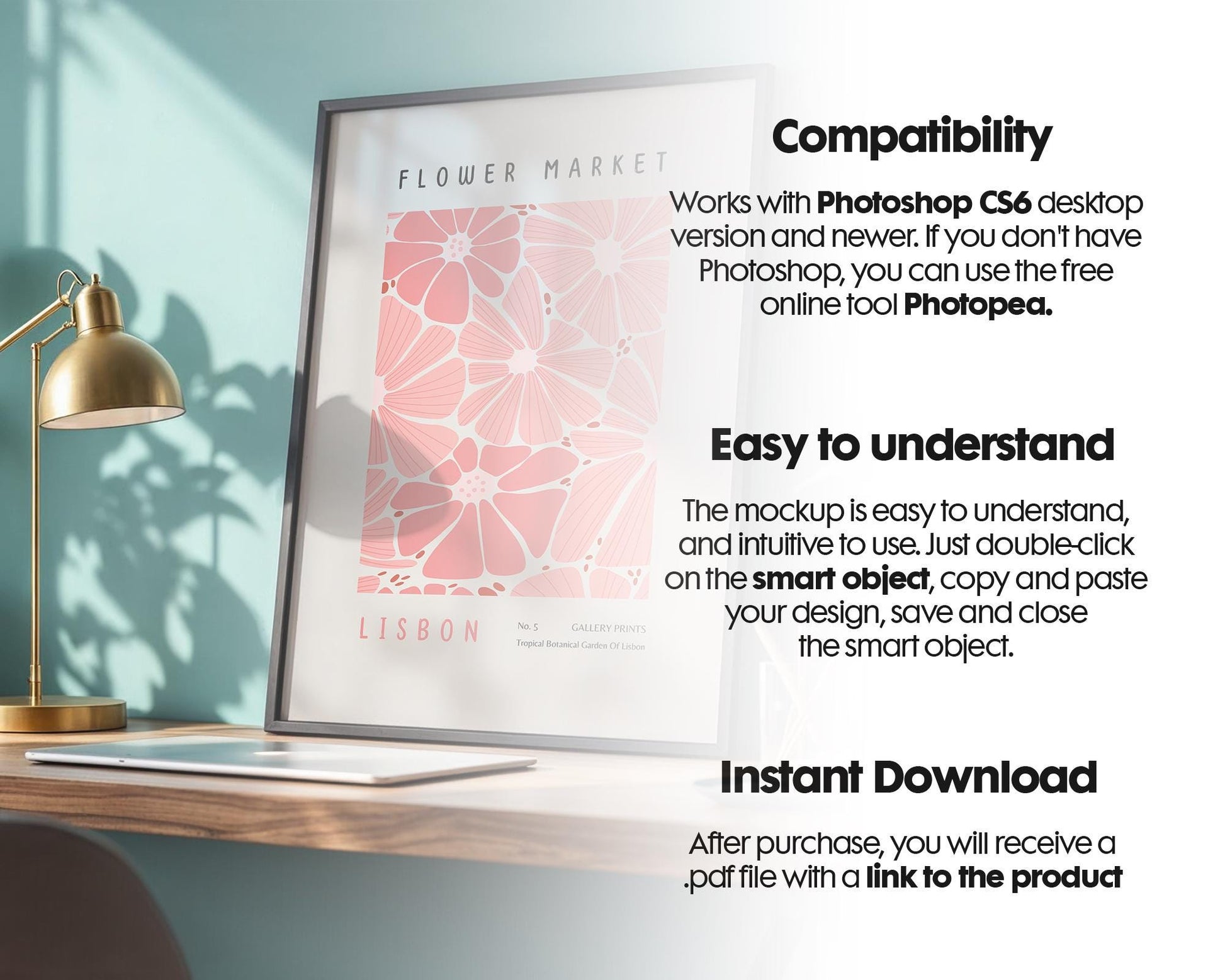 Blank Wooden Poster Frame Mockup, Minimalist Frame Mockup for Digital Download, Posters and Artwork Smart Object Instant Download