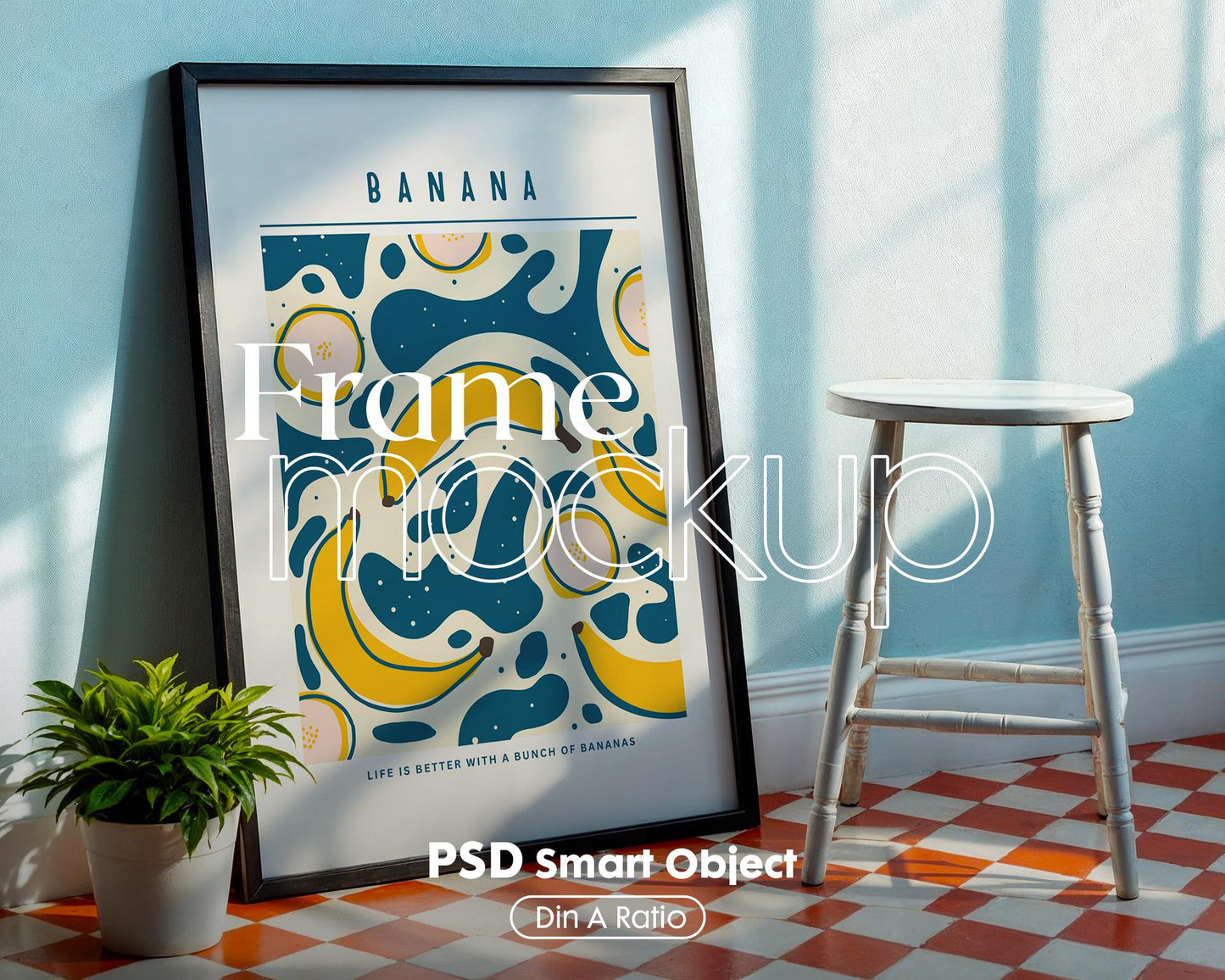 Kitchen Frame Mockup | DIN A Artwork Mockup Frames | Aesthetic Kitchen Vertical Wood Frame Mockup | Poster Mockup Templete PSD