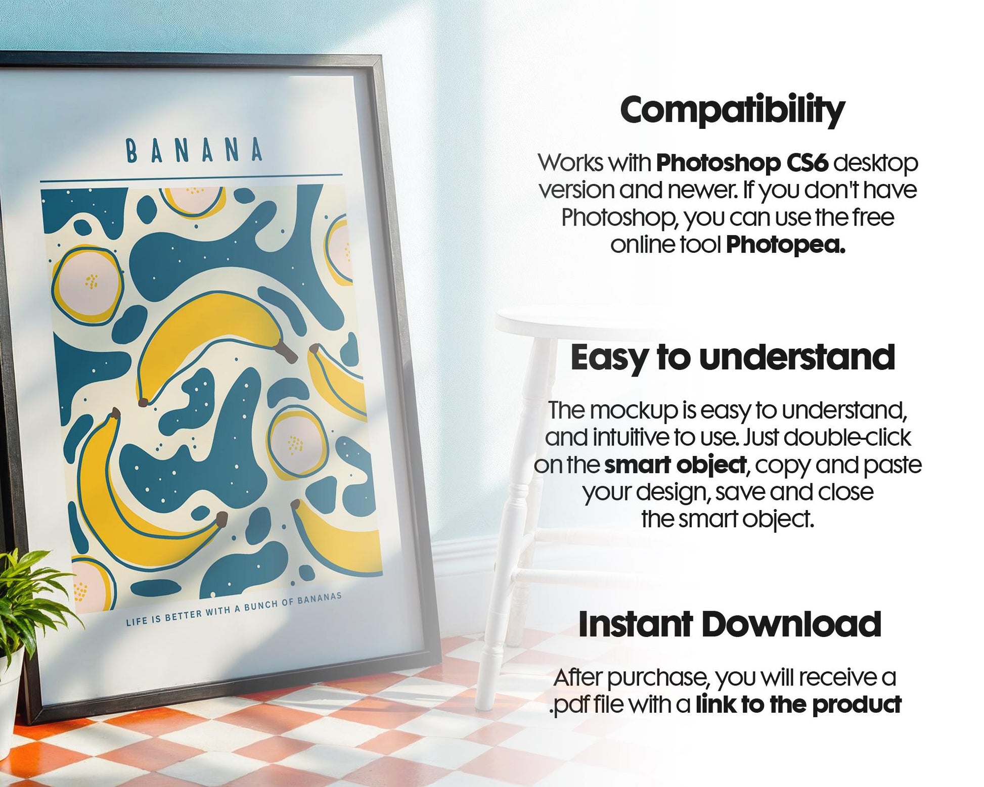 Kitchen Frame Mockup | DIN A Artwork Mockup Frames | Aesthetic Kitchen Vertical Wood Frame Mockup | Poster Mockup Templete PSD