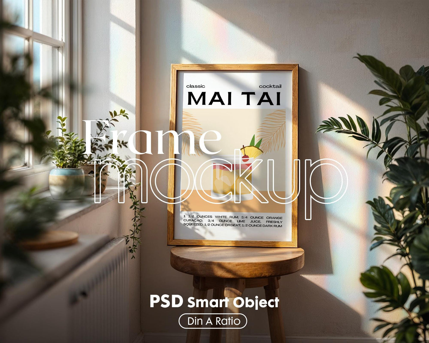 Kitchen Frame Mockup | DIN A Artwork Mockup Frames | Aesthetic Kitchen Vertical Wood Frame Mockup | Poster Mockup Templete PSD