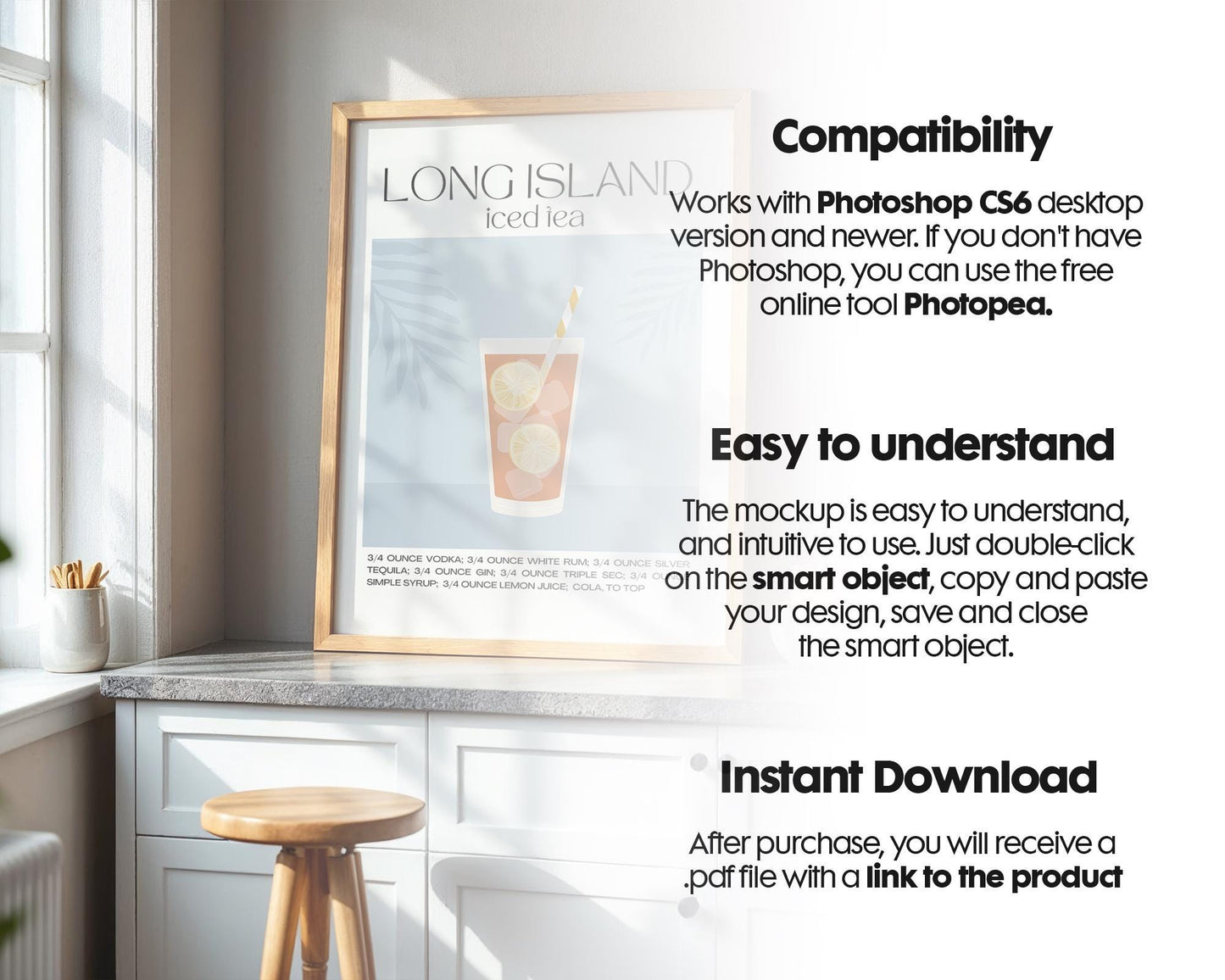 Kitchen Frame Mockup | DIN A Artwork Mockup Frames | Aesthetic Kitchen Vertical Wood Frame Mockup | Poster Mockup Templete PSD