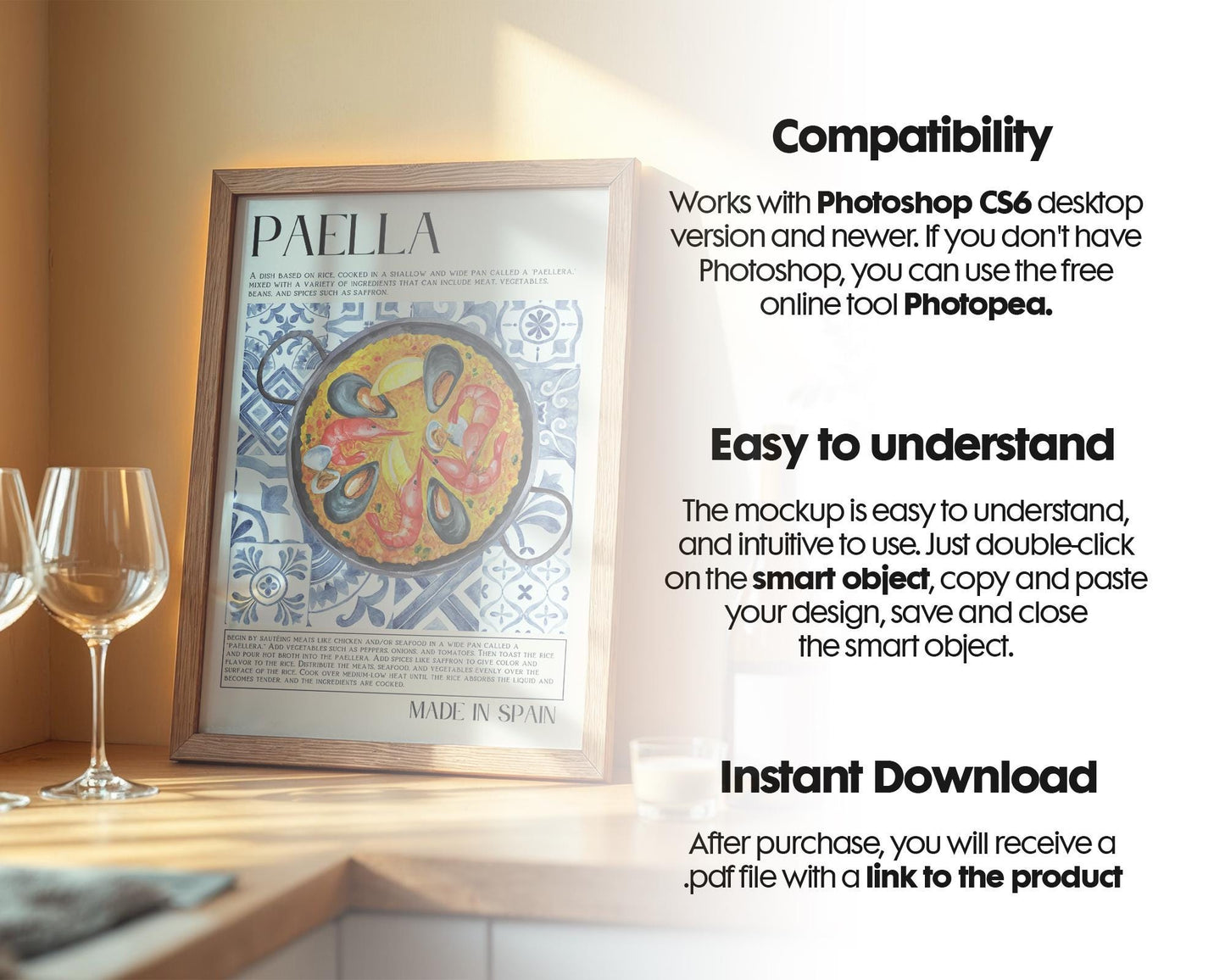 Kitchen Frame Mockup | DIN A Artwork Mockup Frames | Aesthetic Kitchen Vertical Wood Frame Mockup | Poster Mockup Templete PSD