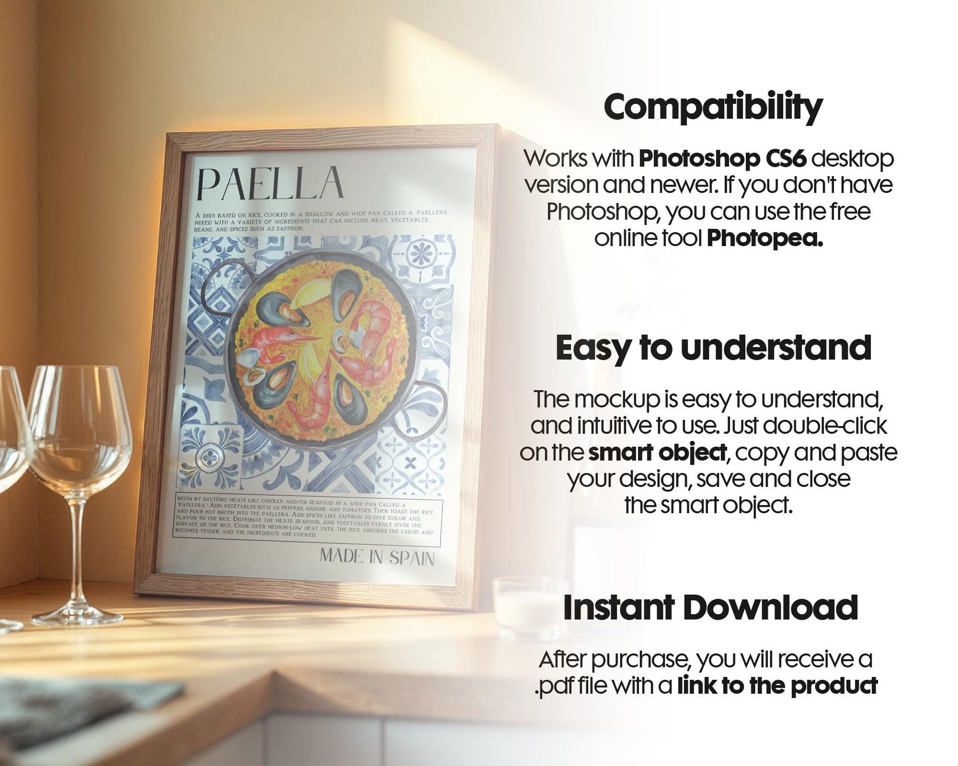 Kitchen Frame Mockup | DIN A Artwork Mockup Frames | Aesthetic Kitchen Vertical Wood Frame Mockup | Poster Mockup Templete PSD