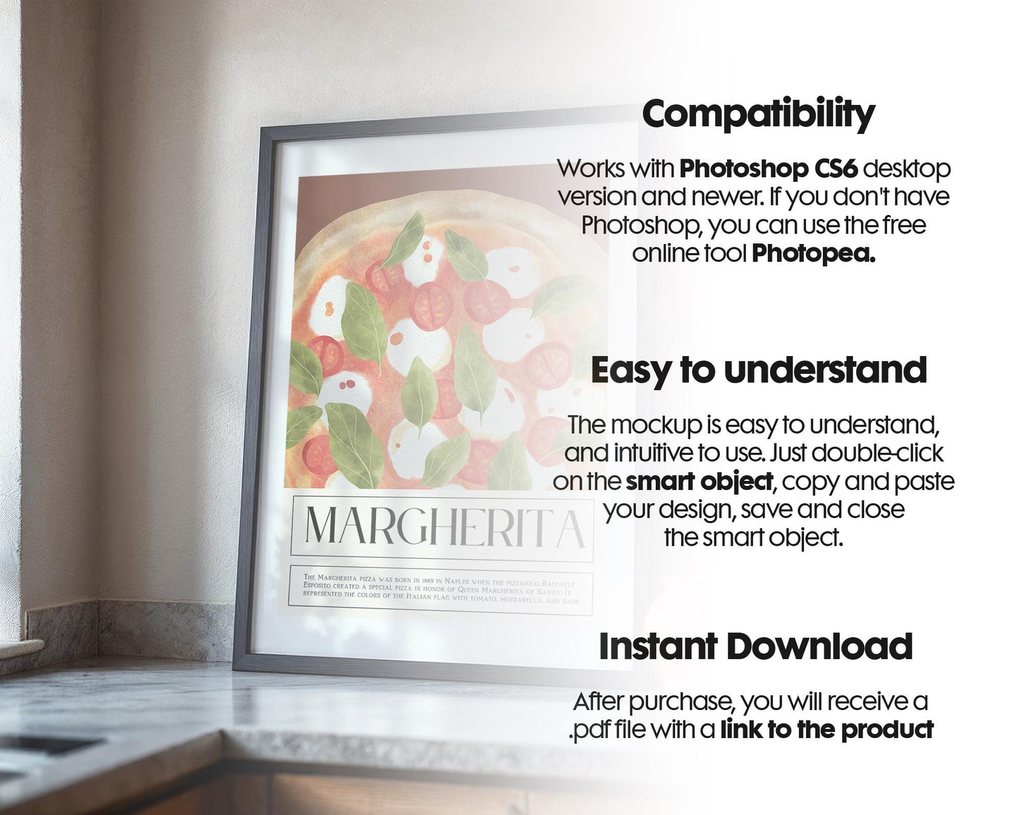 Kitchen Frame Mockup | DIN A Artwork Mockup Frames | Aesthetic Kitchen Vertical Wood Frame Mockup | Poster Mockup Templete PSD