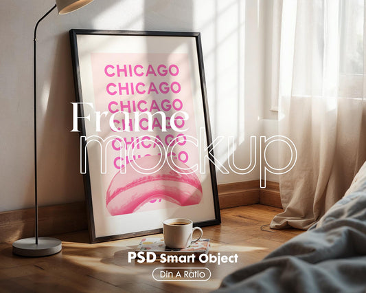 Blank Wooden Poster Frame Mockup, Minimalist Frame Mockup for Digital Download, Posters and Artwork Smart Object Instant Download